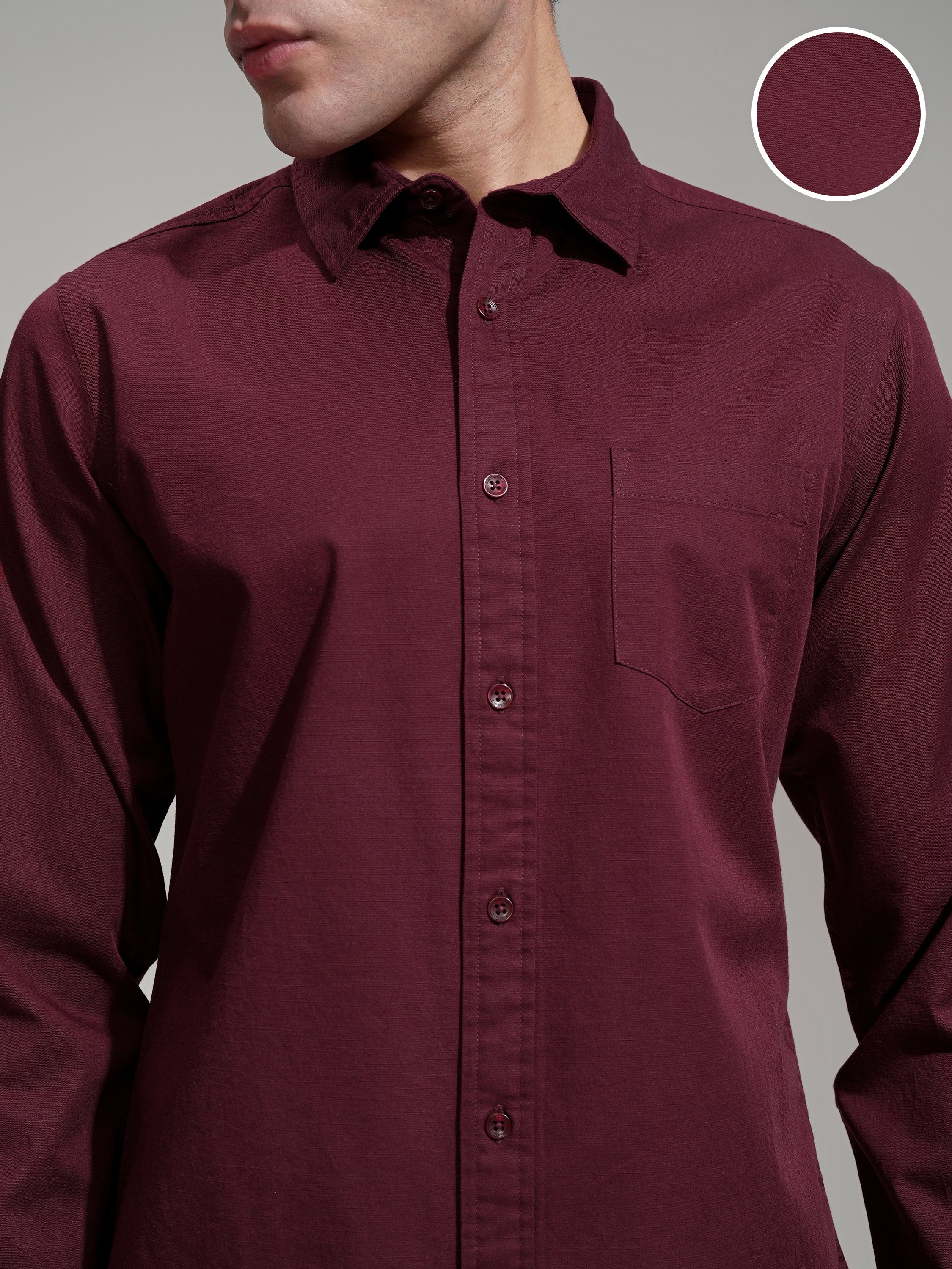 Highlander Men Maroon Solid Slim Fit Casual Shirt - Maroon - Image 5