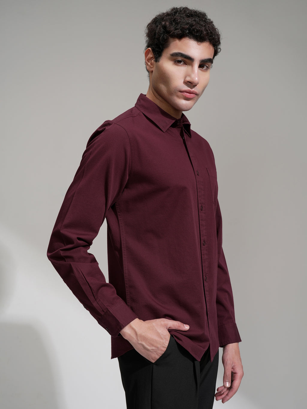 Highlander Men Maroon Solid Slim Fit Casual Shirt - Maroon - Image 6