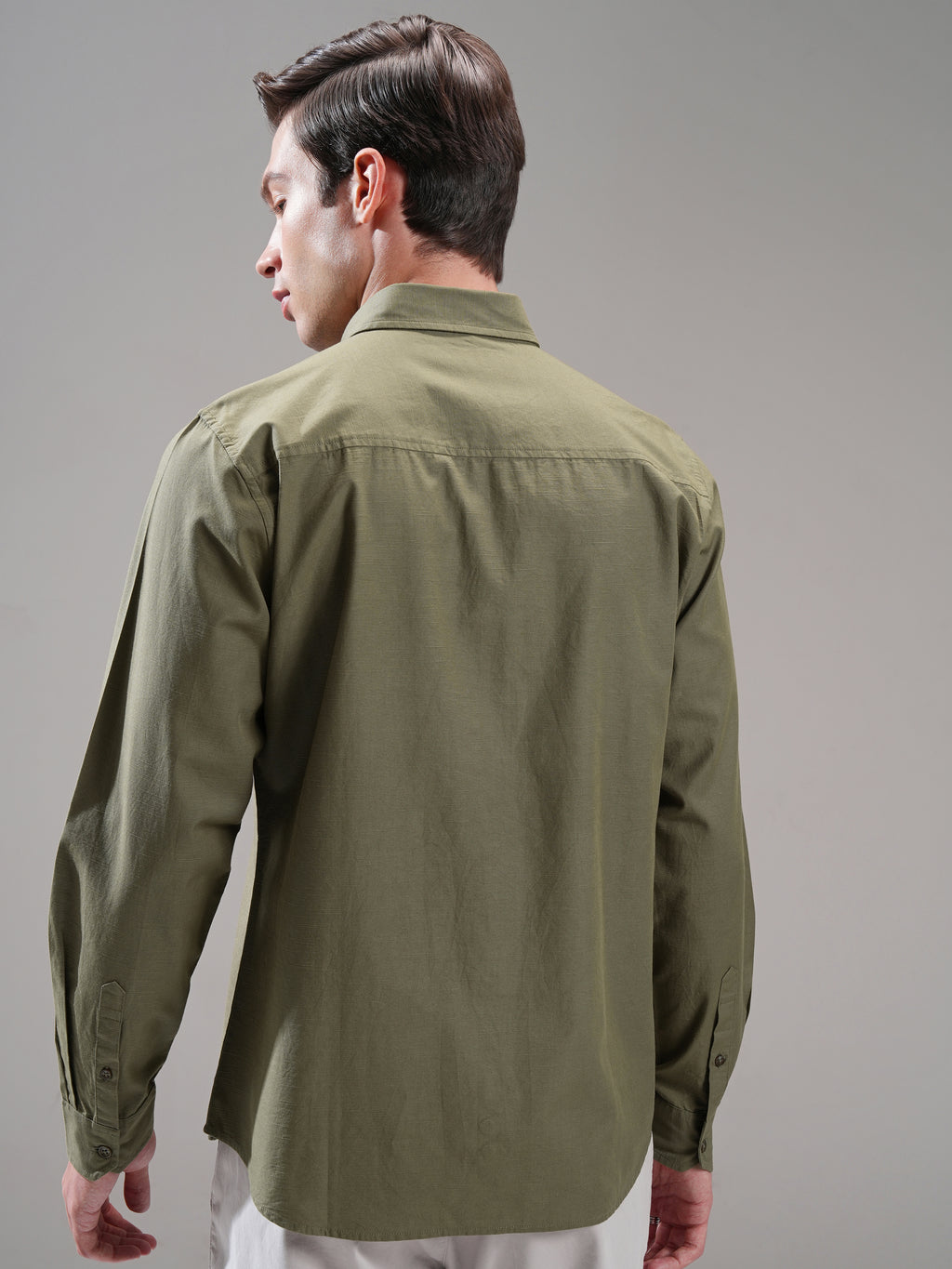 Highlander Men Olive Self Design Slim Fit Casual Shirt - Olive - Image 3