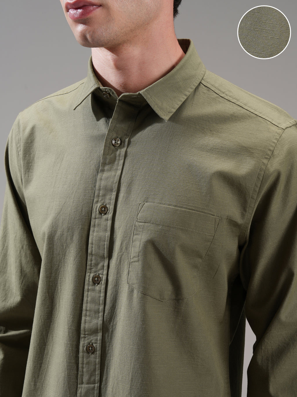 Highlander Men Olive Self Design Slim Fit Casual Shirt - Olive - Image 5