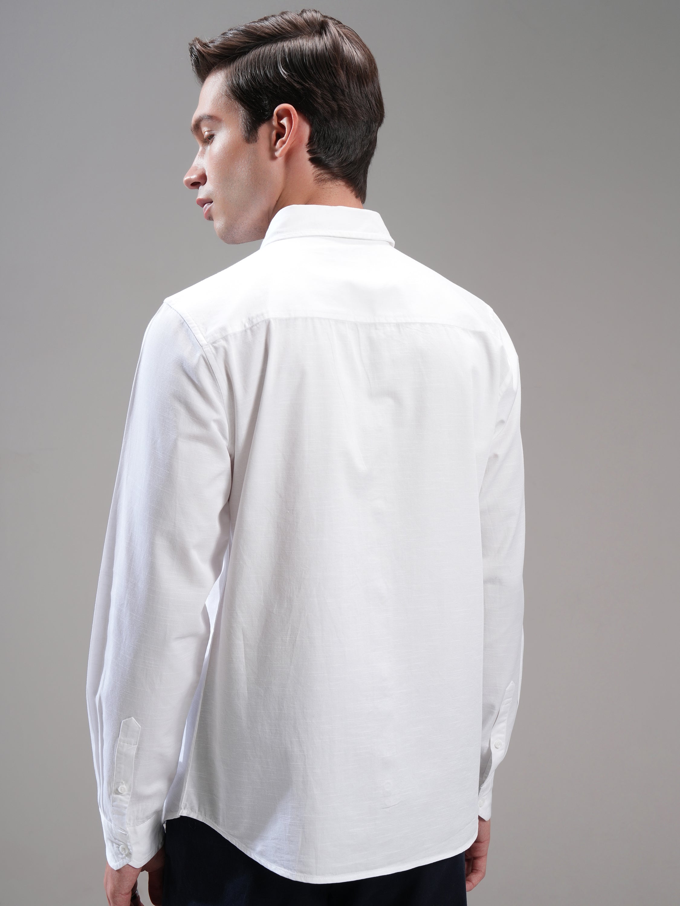 Highlander Men White Self Design Slim Fit Casual Shirt - White - Image 3
