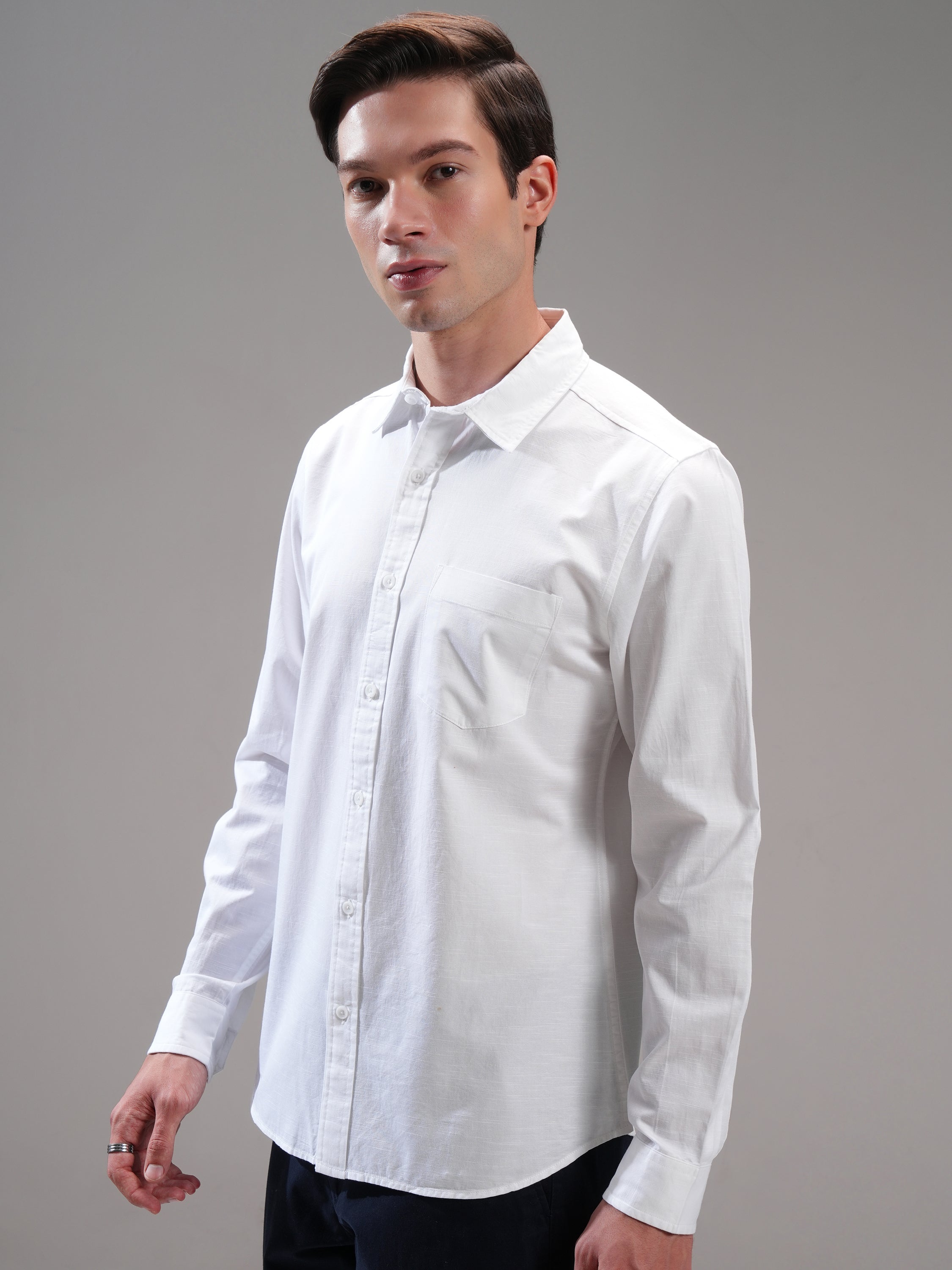 Highlander Men White Self Design Slim Fit Casual Shirt - White - Image 4