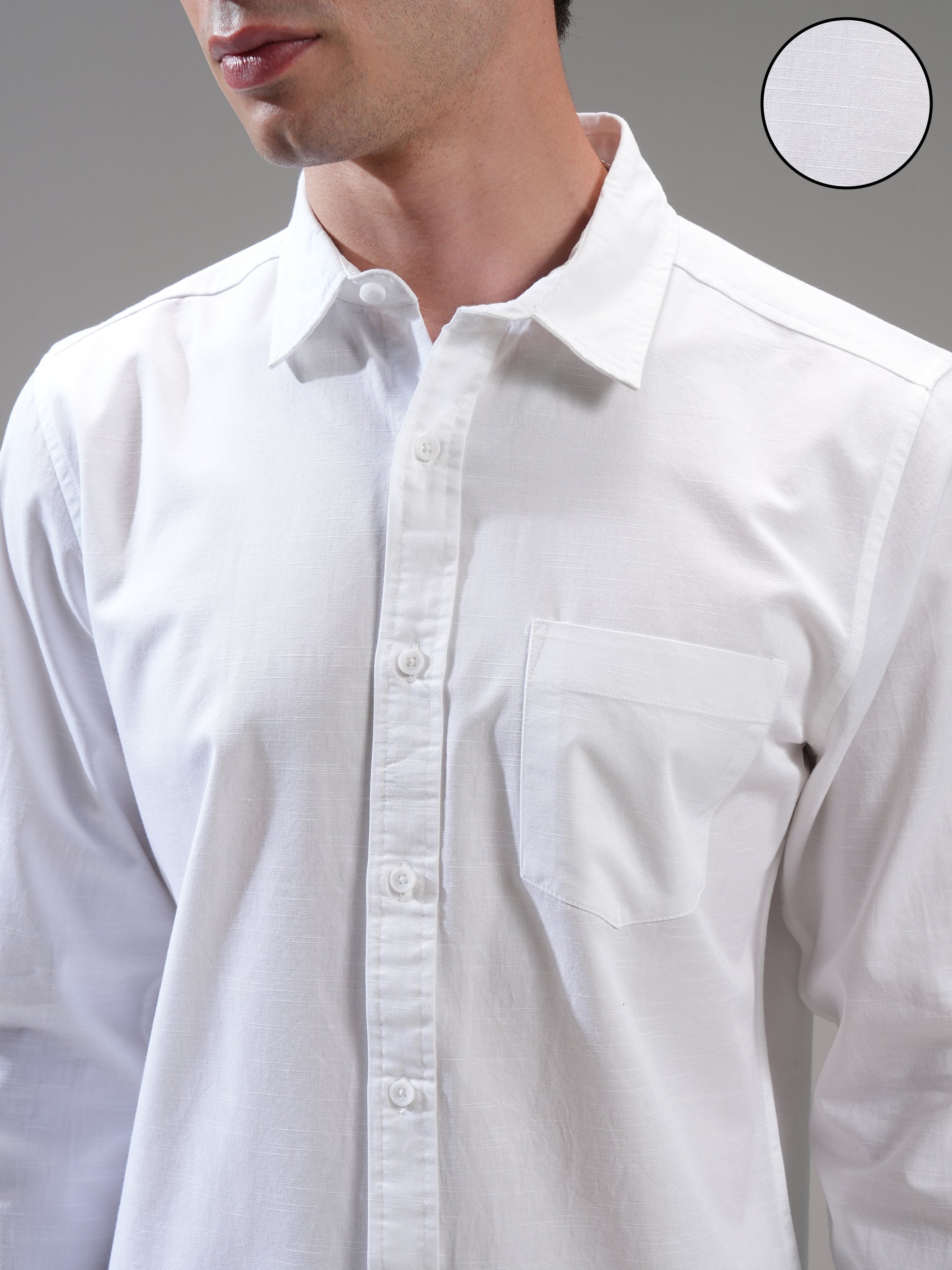 Highlander Men White Self Design Slim Fit Casual Shirt - White - Image 5