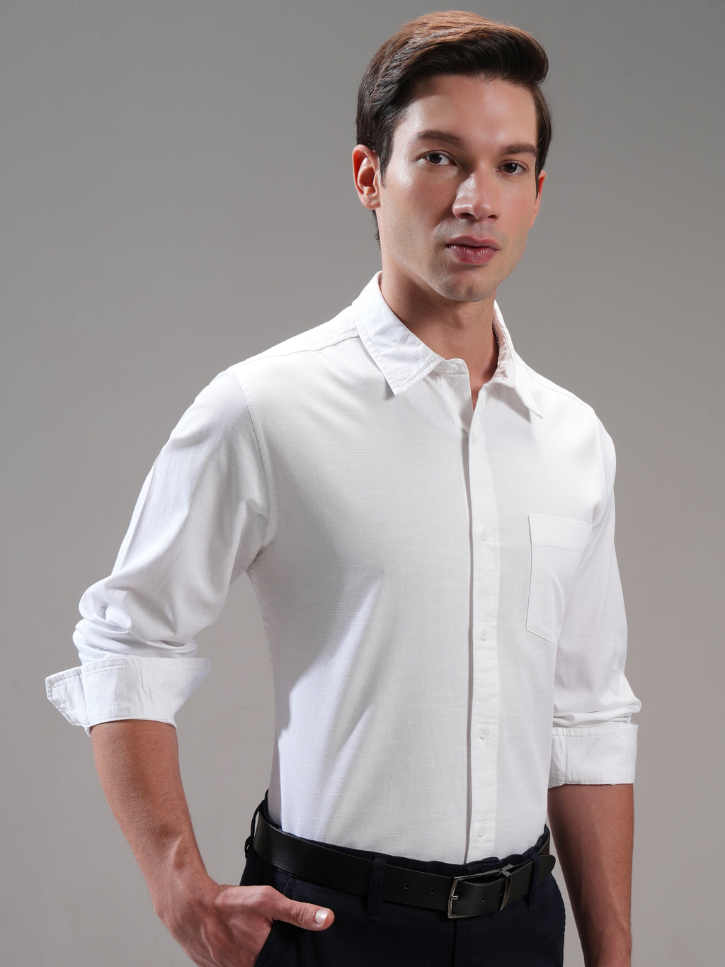 Highlander Men White Self Design Slim Fit Casual Shirt - White - Image 6