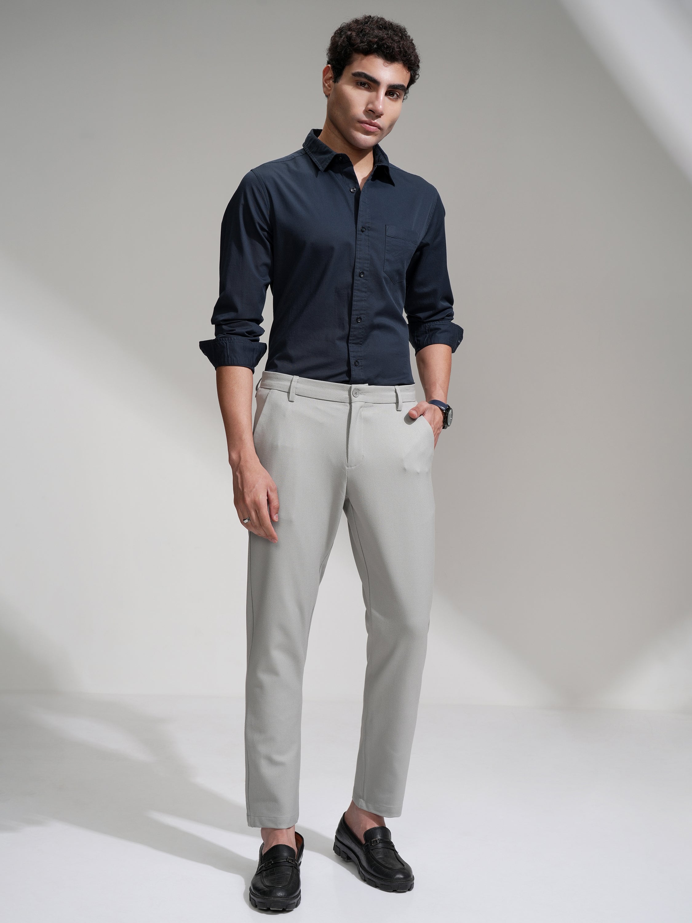 Highlander Men Navy Blue Solid Slim Fit Casual Shirt - Navy Blue - Image 2