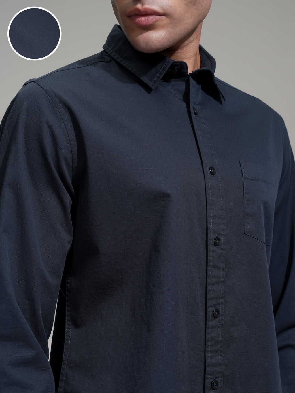 Highlander Men Navy Blue Solid Slim Fit Casual Shirt - Navy Blue - Image 5