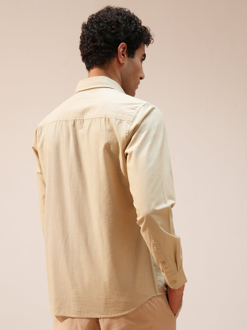 Highlander Men Beige Self Design Slim Fit Casual Shirt - Beige - Image 3