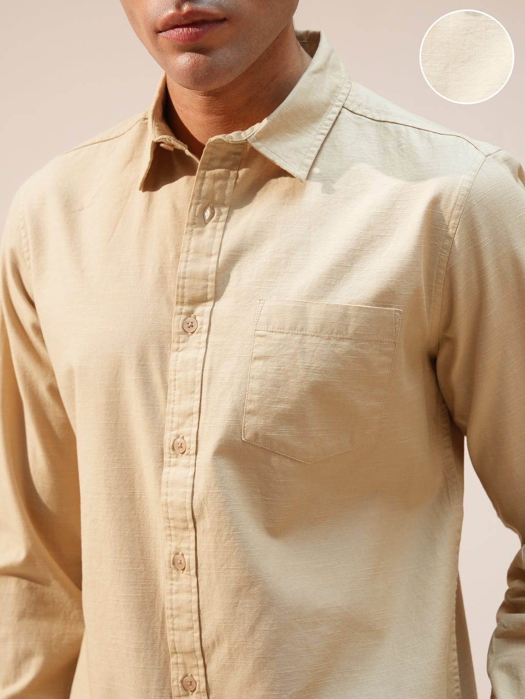 Highlander Men Beige Self Design Slim Fit Casual Shirt - Beige - Image 5