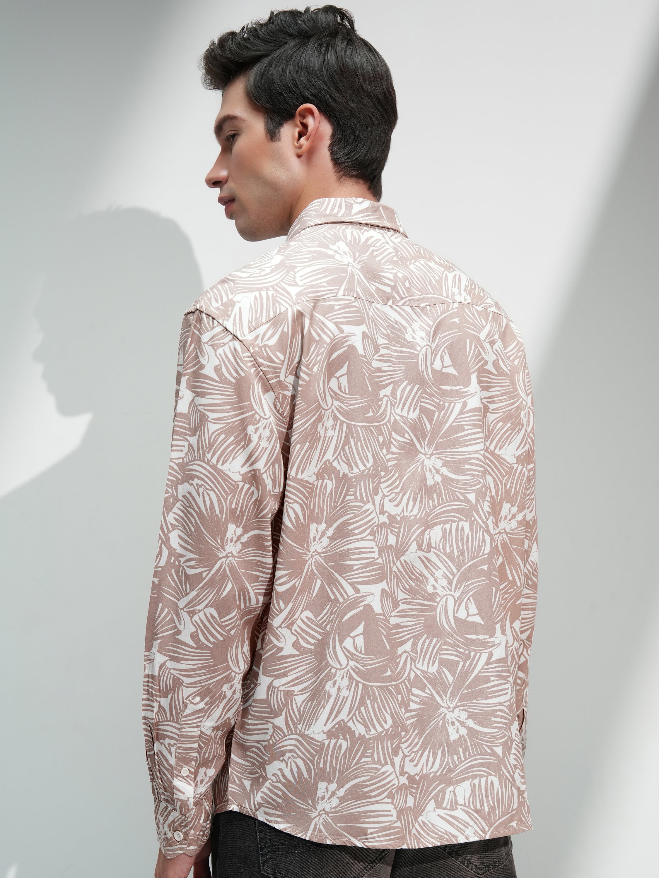 Highlander Men Tan Printed Relaxed Fit Casual Shirt - Tan - Image 3
