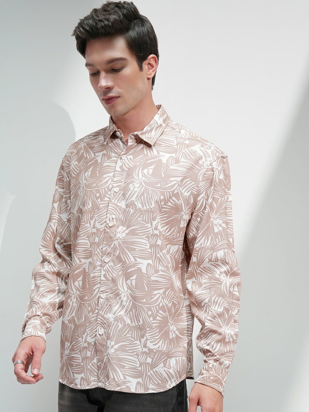 Highlander Men Tan Printed Relaxed Fit Casual Shirt - Tan - Image 4