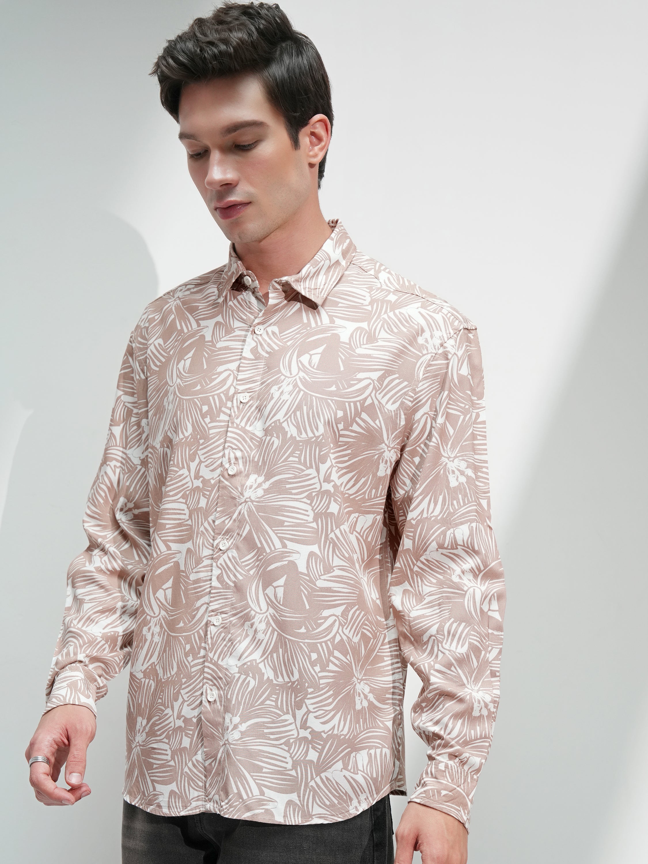 Highlander Men Tan Printed Relaxed Fit Casual Shirt - Tan - Image 4