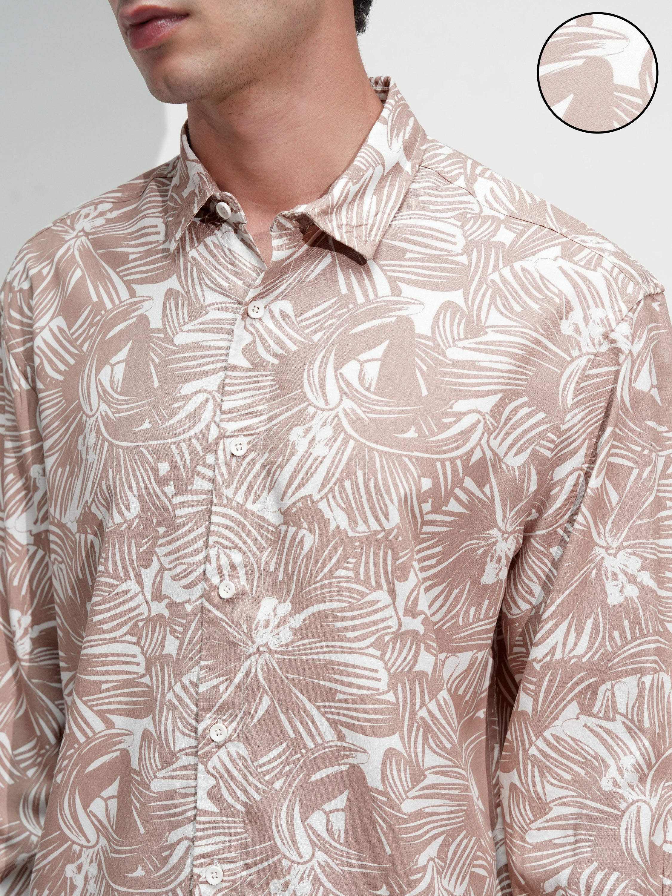 Highlander Men Tan Printed Relaxed Fit Casual Shirt - Tan - Image 5