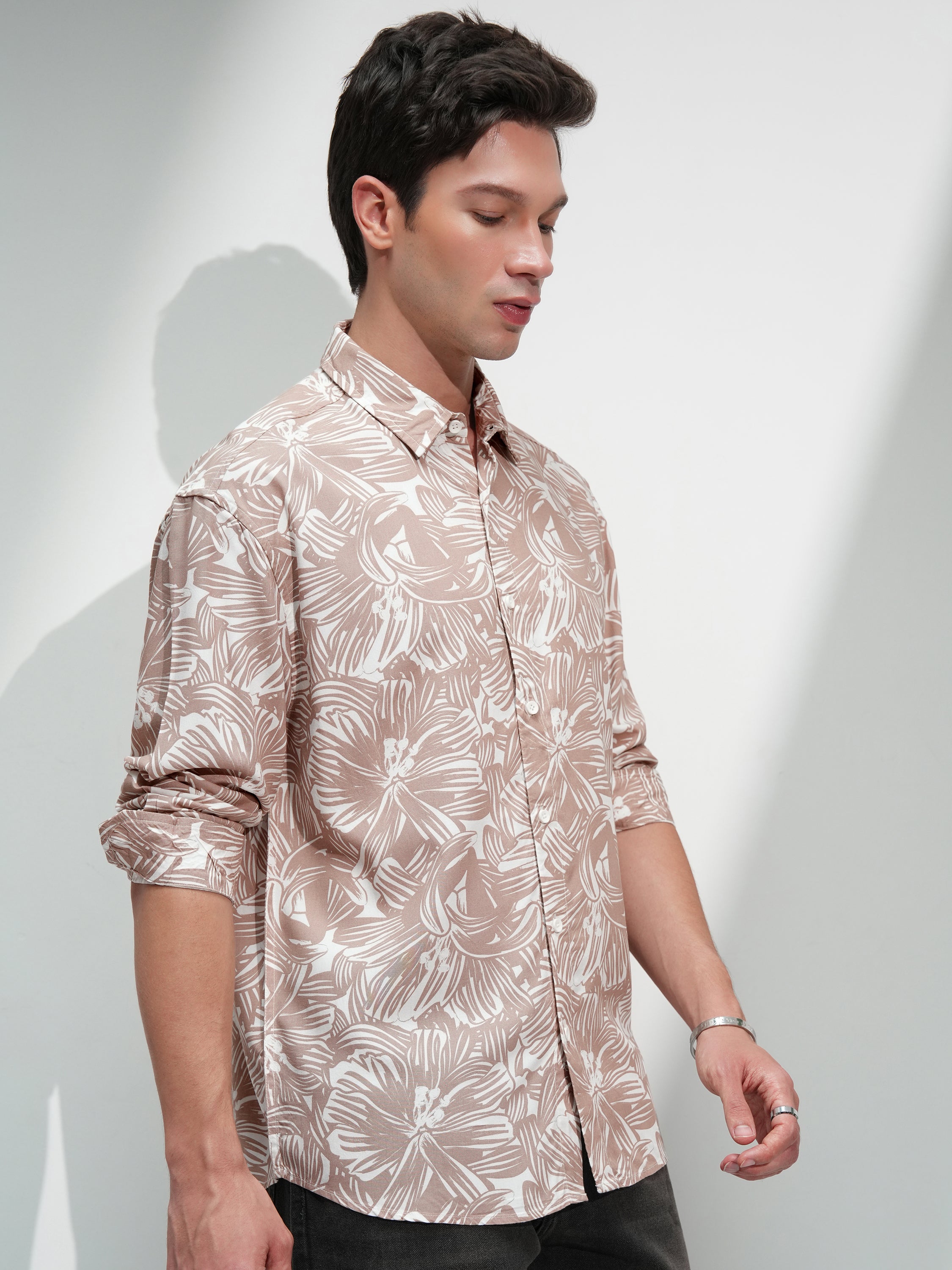 Highlander Men Tan Printed Relaxed Fit Casual Shirt - Tan - Image 6