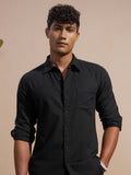 Highlander Men Black Self Design Slim Fit Casual Shirt - Black - Image 1