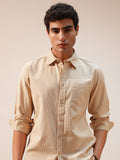 Highlander Men Cream Self Design Slim Fit Casual Shirt - Cream - Image 1