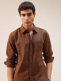 Highlander Men Brown Self Design Slim Fit Casual Shirt - Brown - Image 1