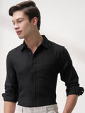Highlander Men Black Self Design Slim Fit Casual Shirt - Black - Image 1
