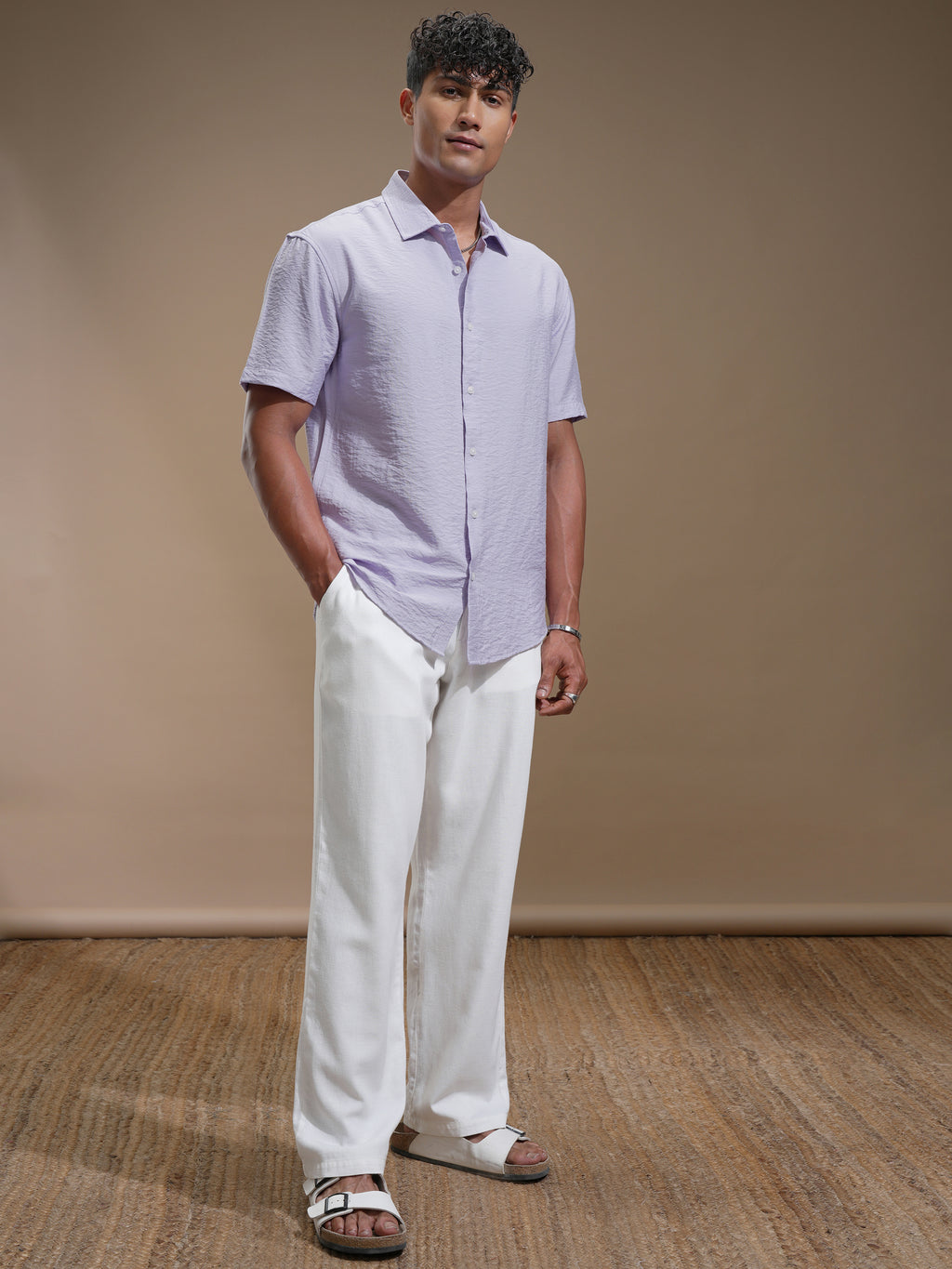 Highlander Men Lavender Self Design Relaxed Fit Casual Shirt - Lavender - Image 2