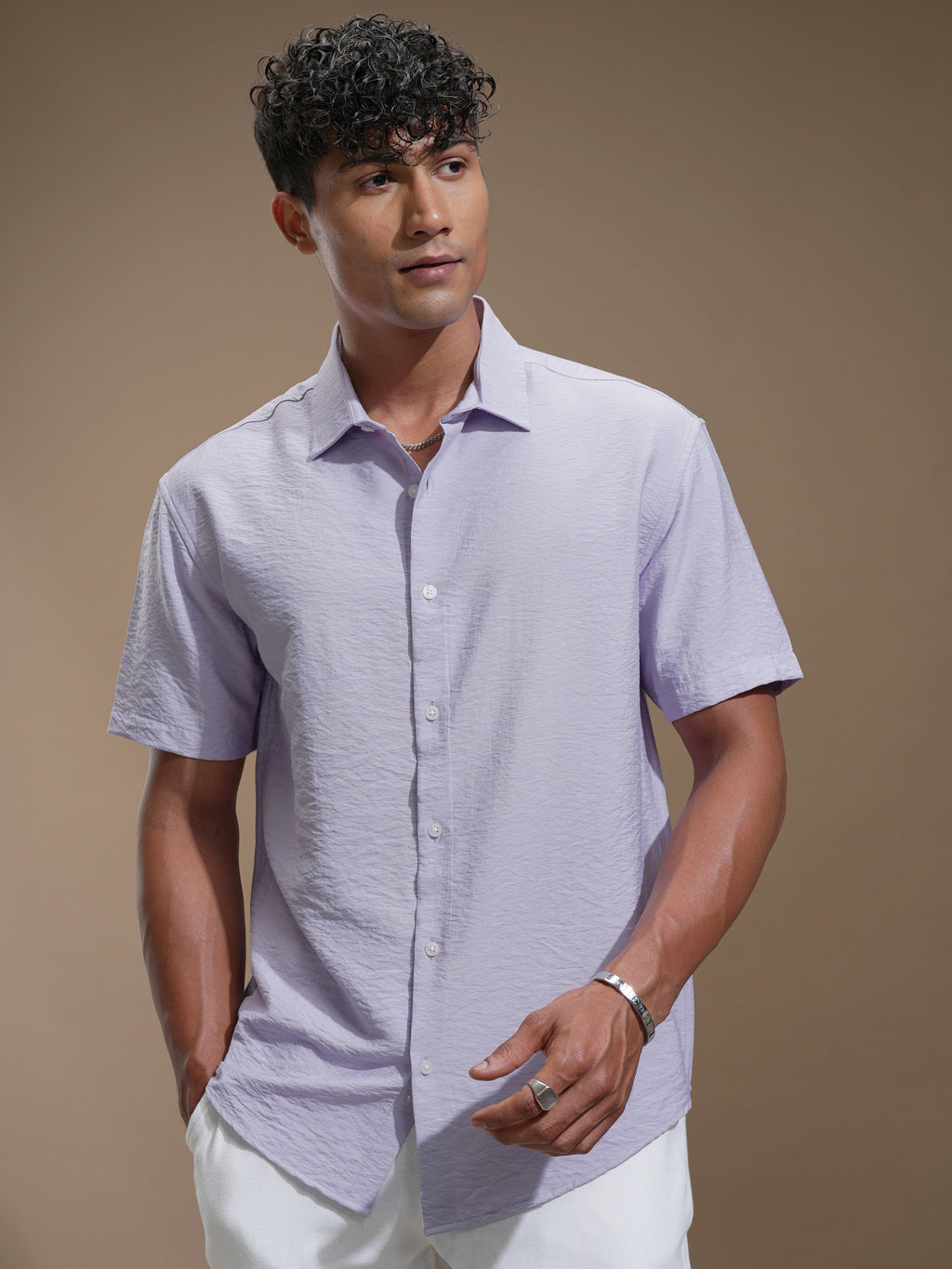 Highlander Men Lavender Self Design Relaxed Fit Casual Shirt - Lavender - Image 4