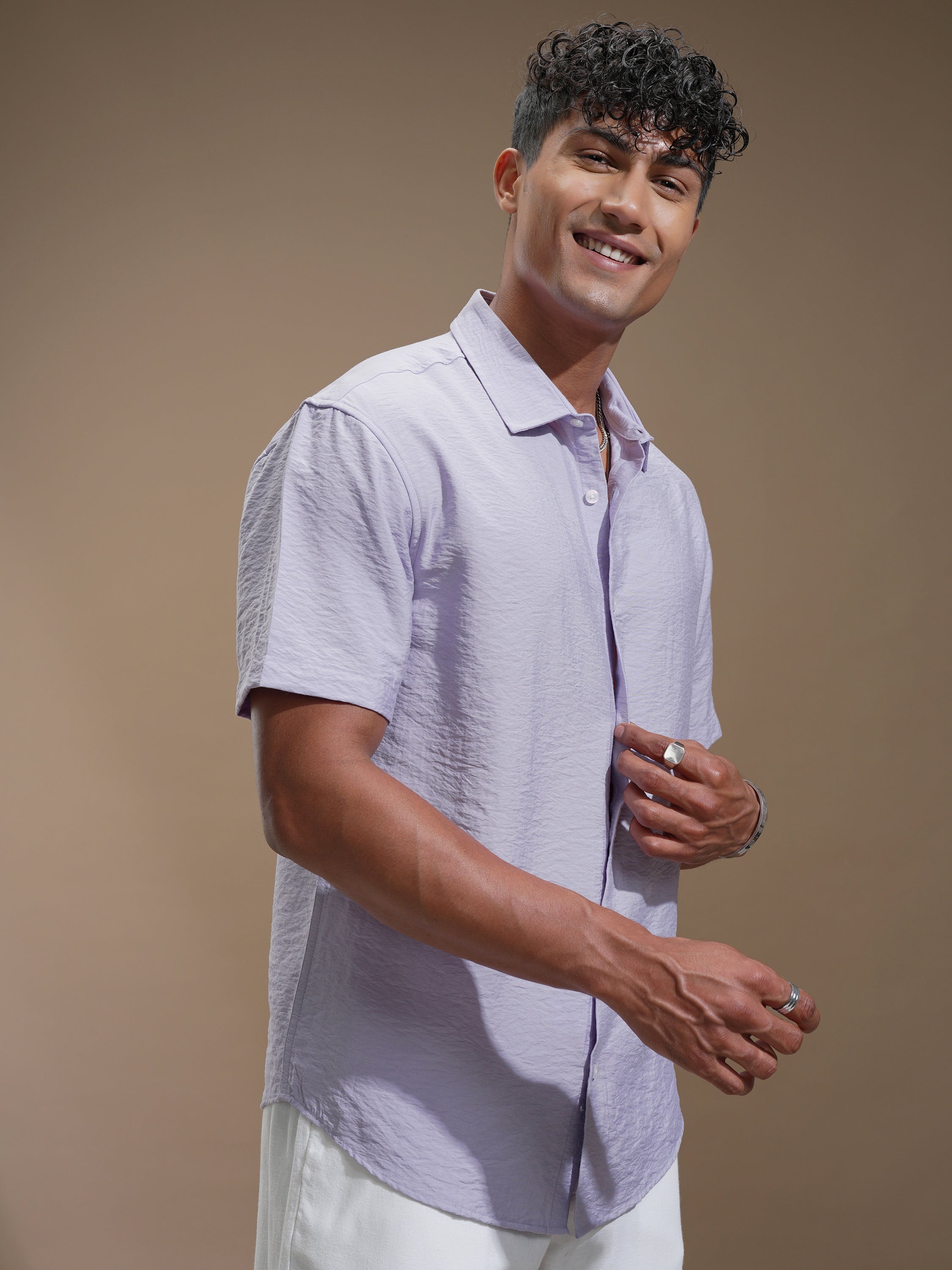 Highlander Men Lavender Self Design Relaxed Fit Casual Shirt - Lavender - Image 6