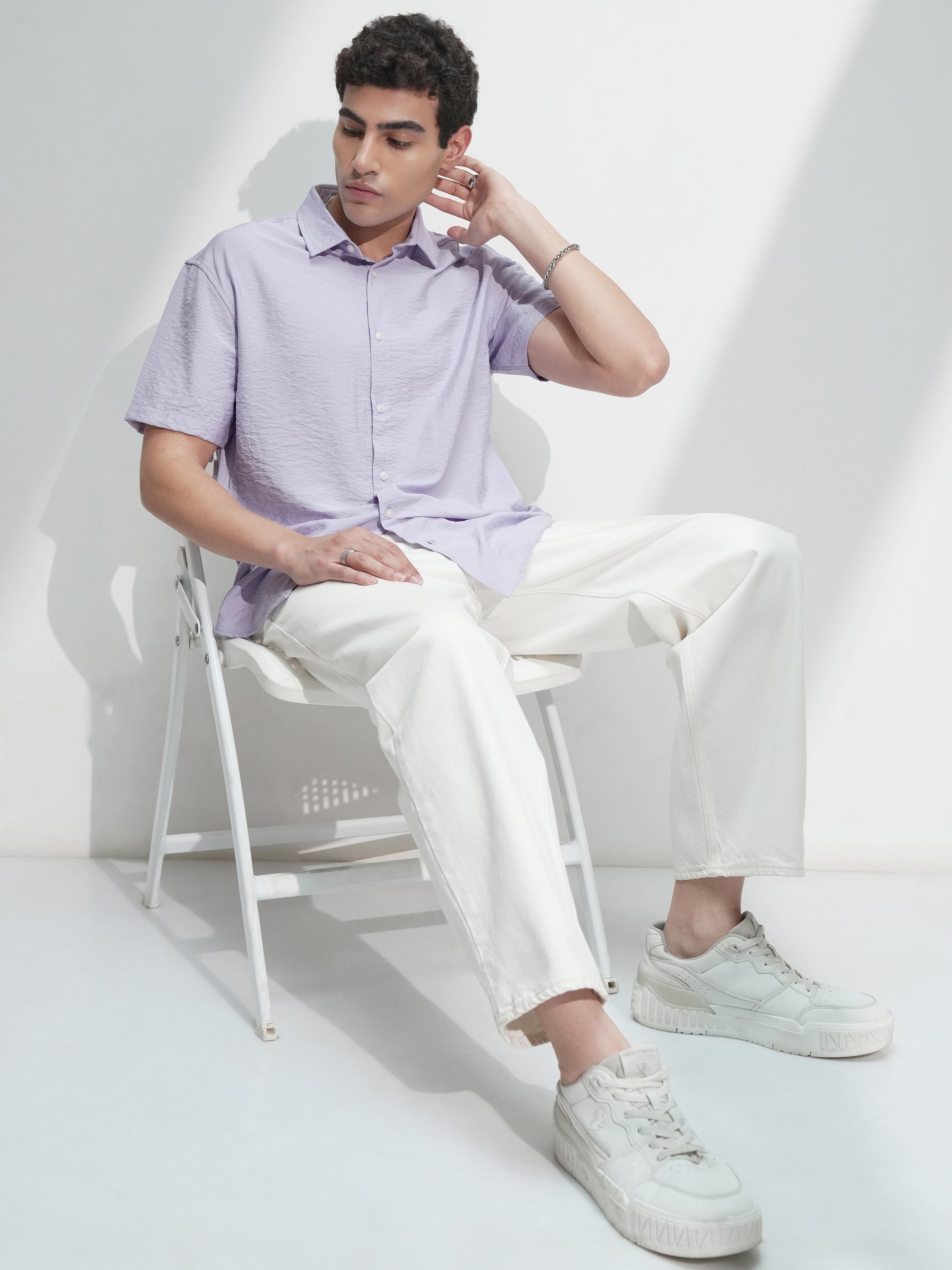 Highlander Men Lavender Self Design Relaxed Fit Casual Shirt - Lavender - Image 2