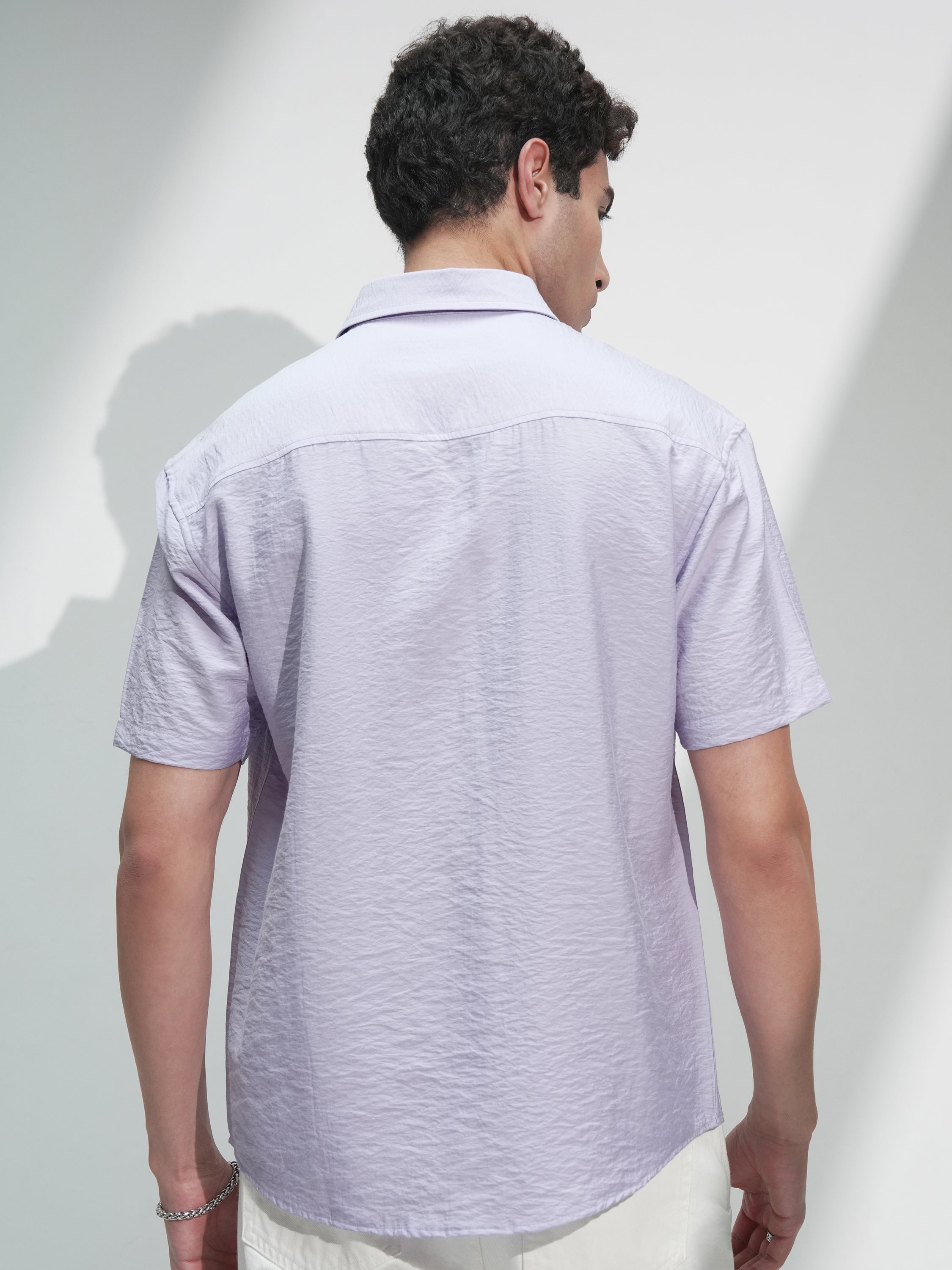 Highlander Men Lavender Self Design Relaxed Fit Casual Shirt - Lavender - Image 3