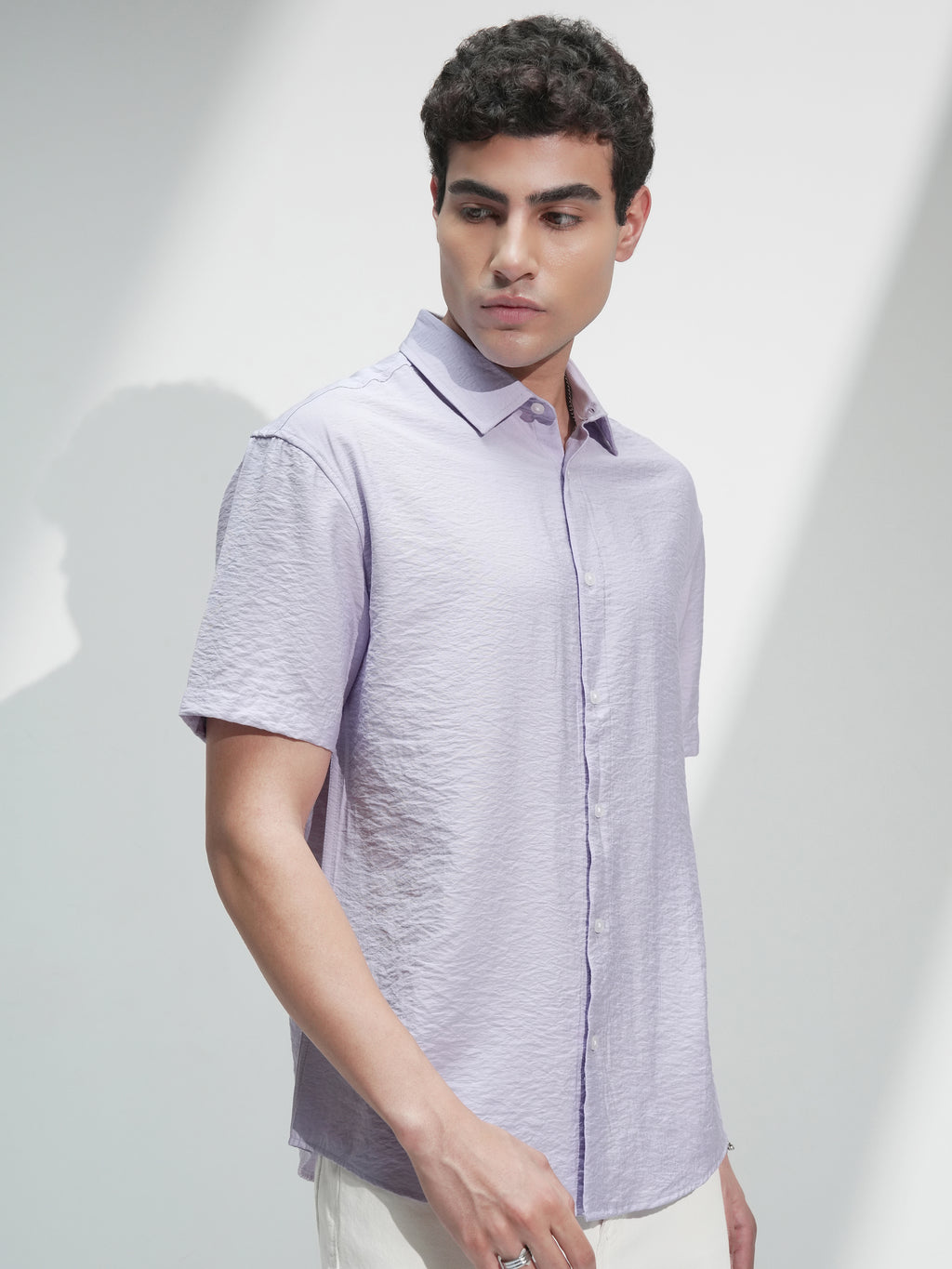Highlander Men Lavender Self Design Relaxed Fit Casual Shirt - Lavender - Image 6