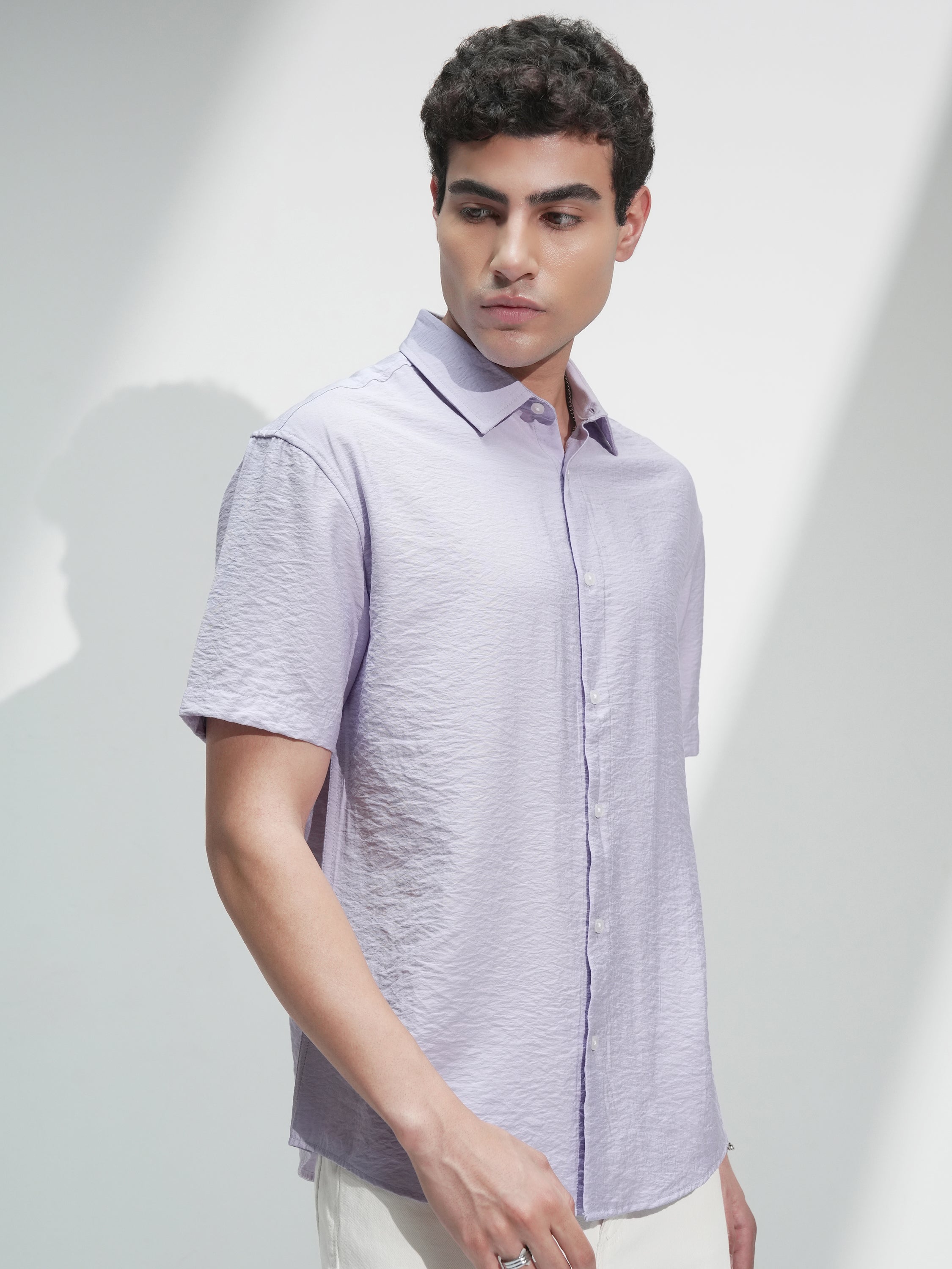 Highlander Men Lavender Self Design Relaxed Fit Casual Shirt - Lavender - Image 6