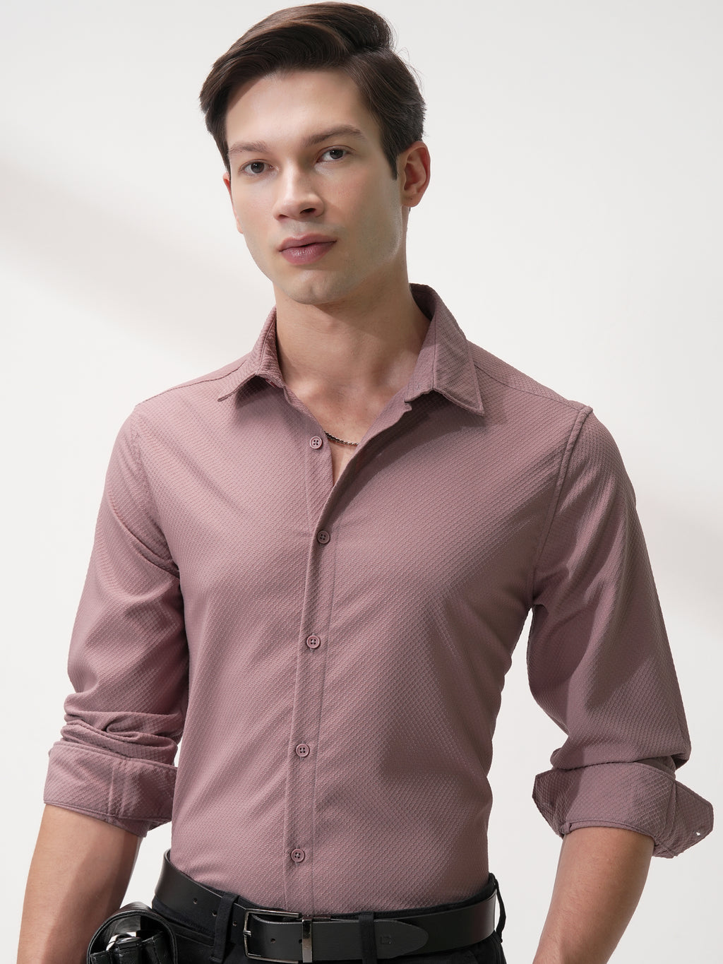 Highlander Men Pink Self Design Slim Fit Casual Shirt - Pink - Image 1
