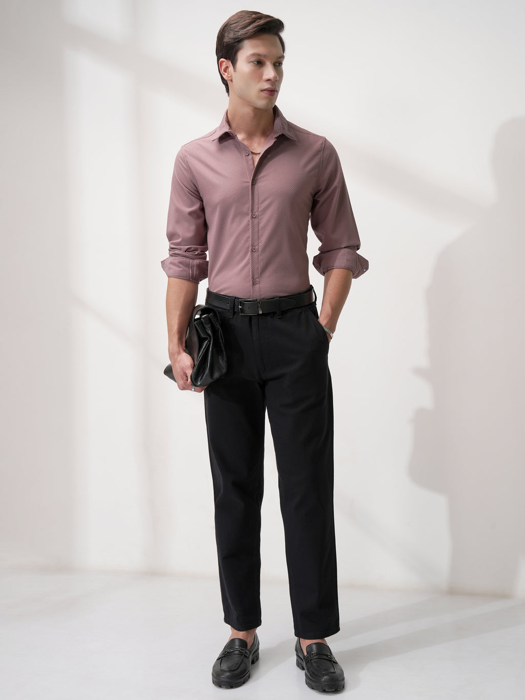 Highlander Men Pink Self Design Slim Fit Casual Shirt - Pink - Image 2
