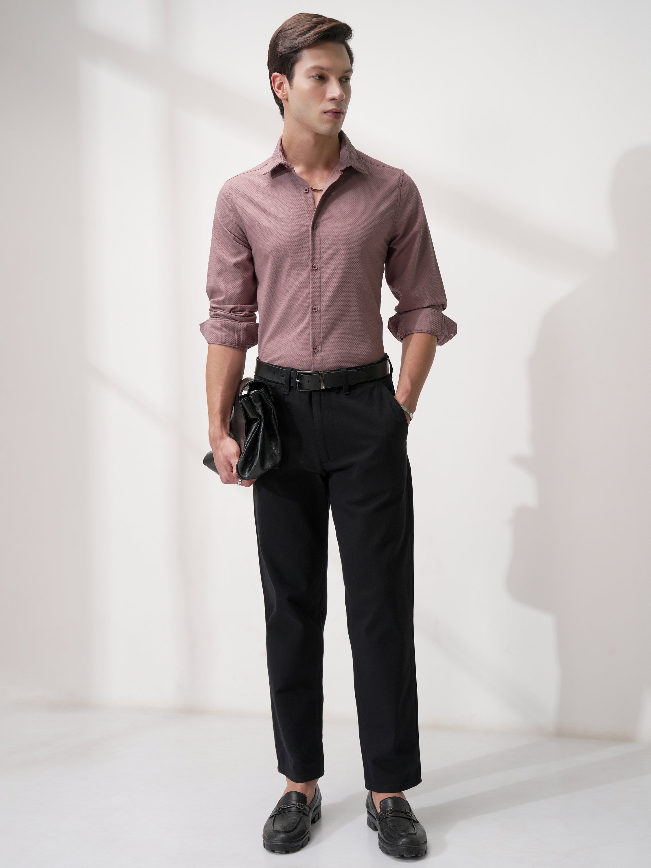 Highlander Men Pink Self Design Slim Fit Casual Shirt - Pink - Image 2