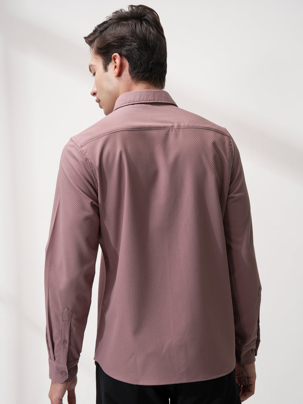 Highlander Men Pink Self Design Slim Fit Casual Shirt - Pink - Image 3