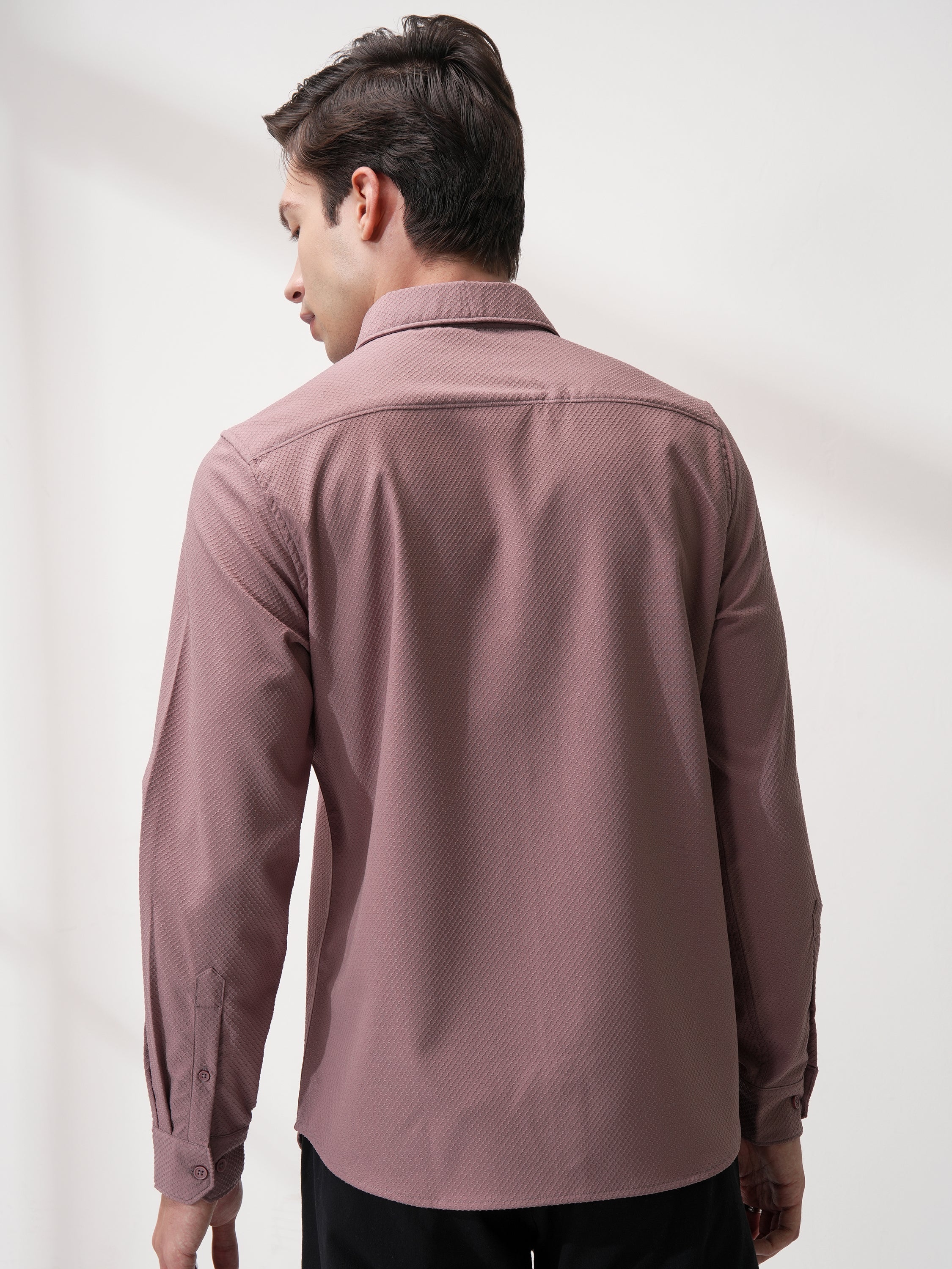 Highlander Men Pink Self Design Slim Fit Casual Shirt - Pink - Image 3