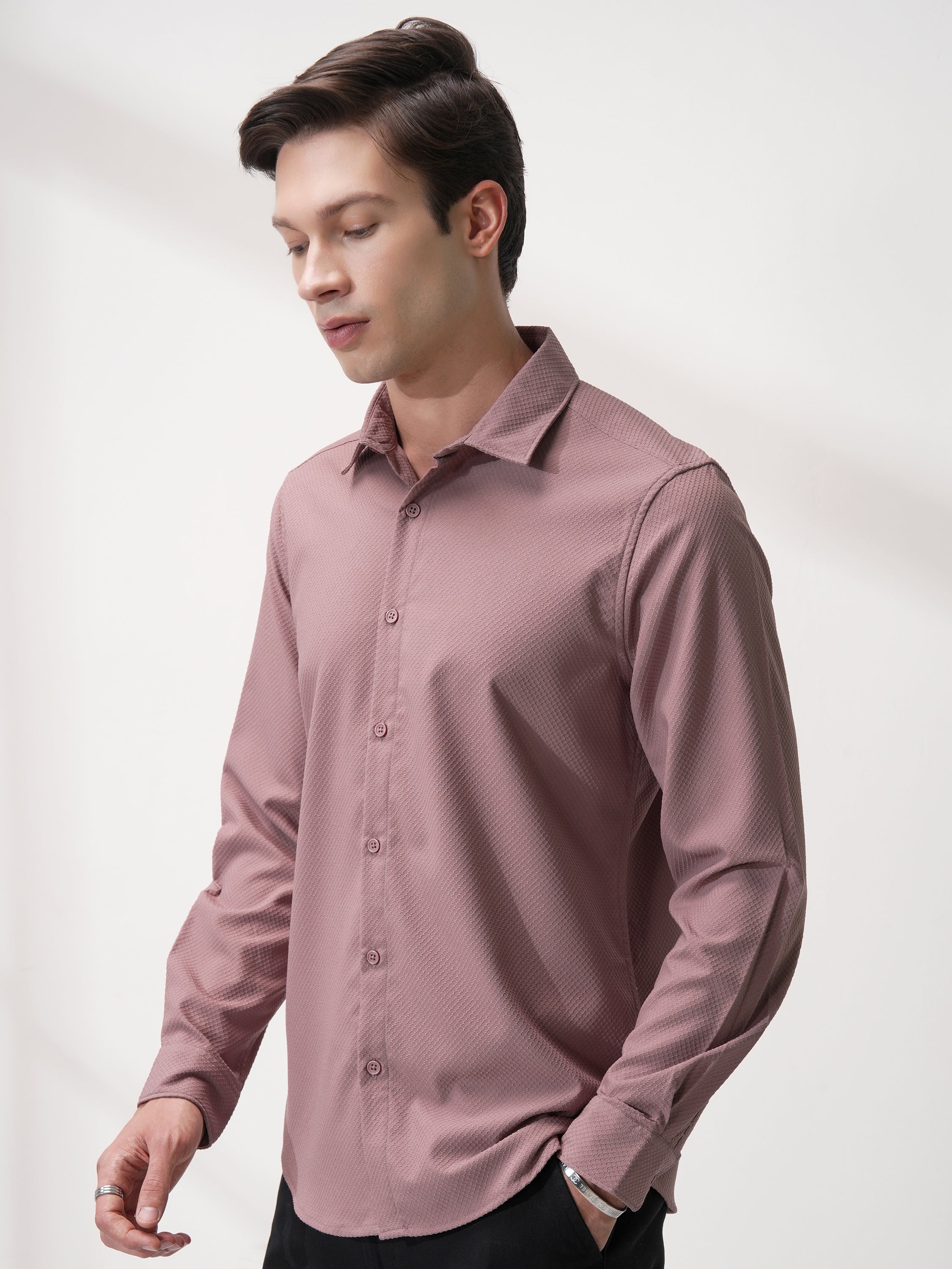 Highlander Men Pink Self Design Slim Fit Casual Shirt - Pink - Image 4