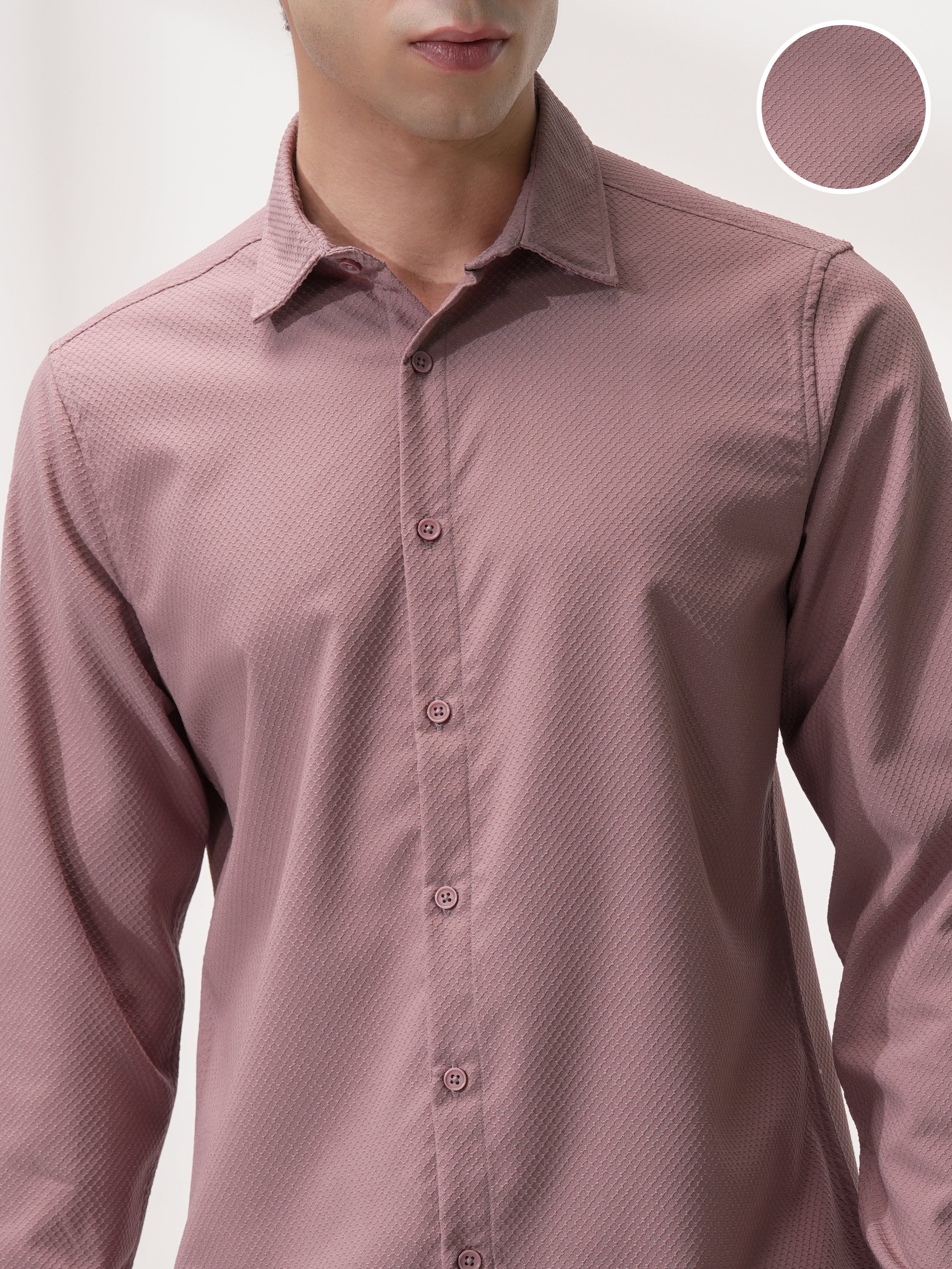 Highlander Men Pink Self Design Slim Fit Casual Shirt - Pink - Image 5