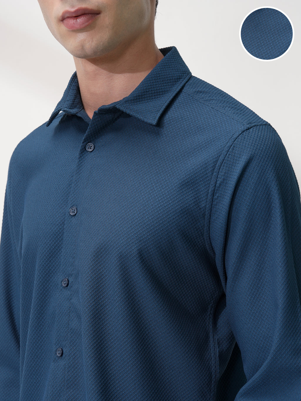 Highlander Men Blue Self Design Slim Fit Casual Shirt - Blue - Image 5