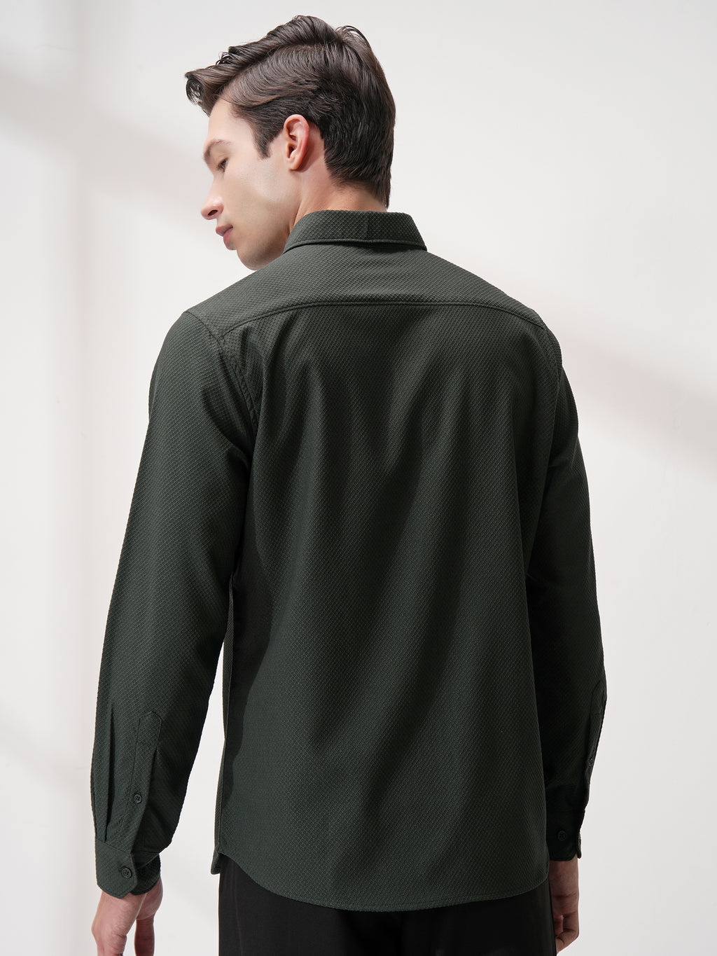 Highlander Men Olive Self Design Slim Fit Casual Shirt - Olive - Image 3