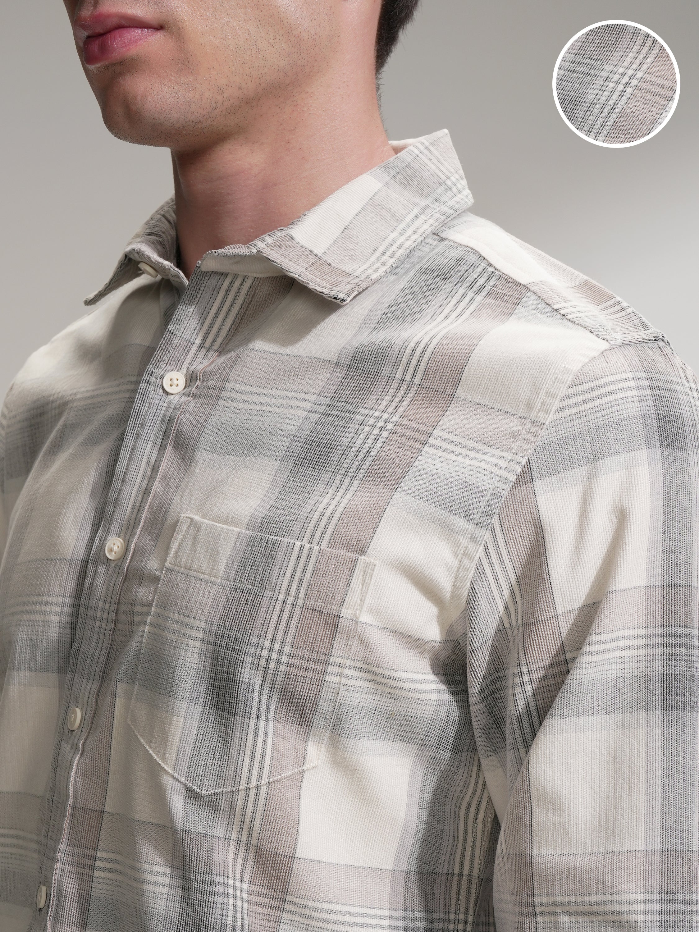 Highlander Men Cream Checked Slim Fit Casual Shirt - Cream - Image 5