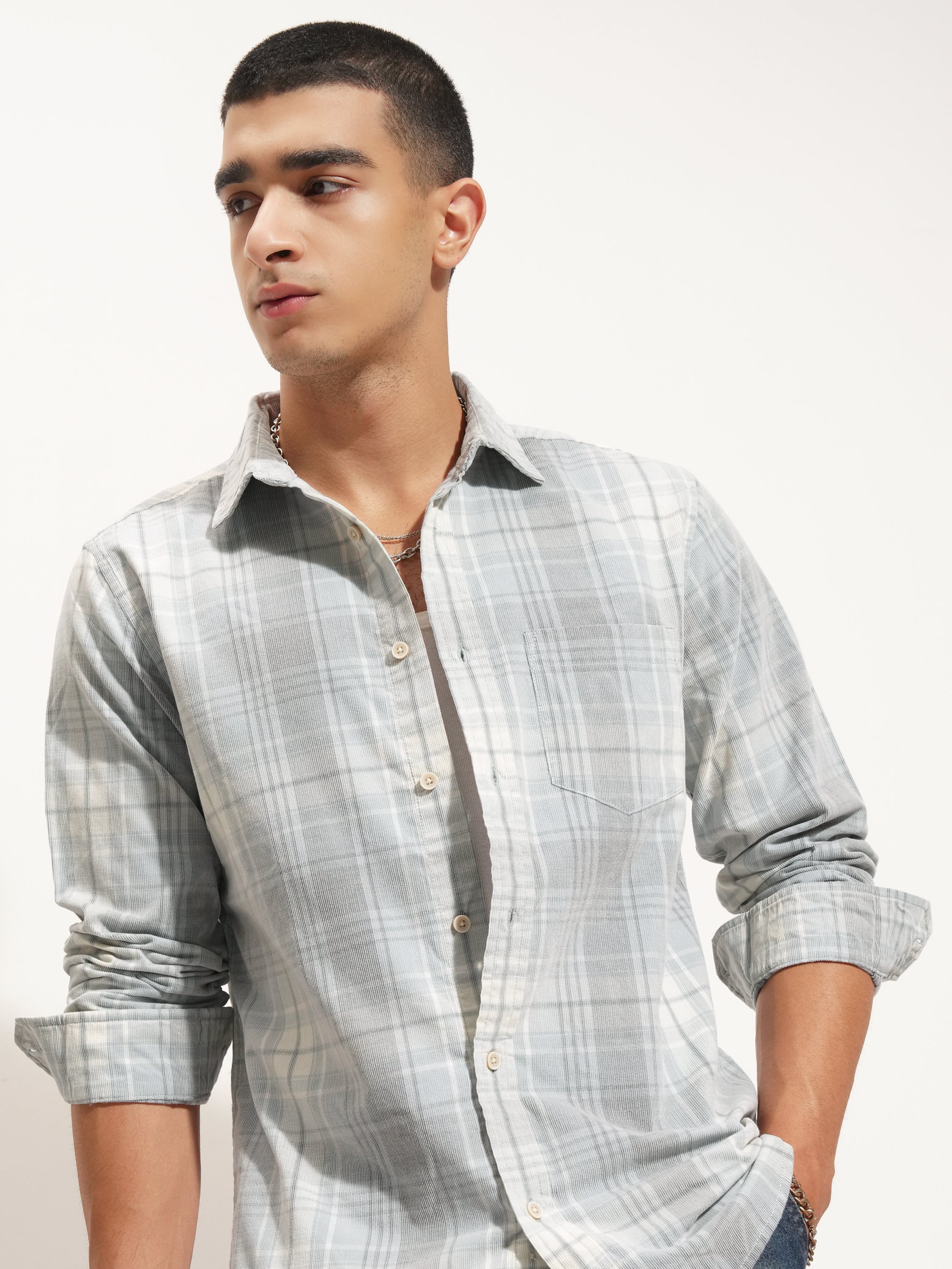 Highlander Men Blue Checked Slim Fit Casual Shirt - Blue - Image 1
