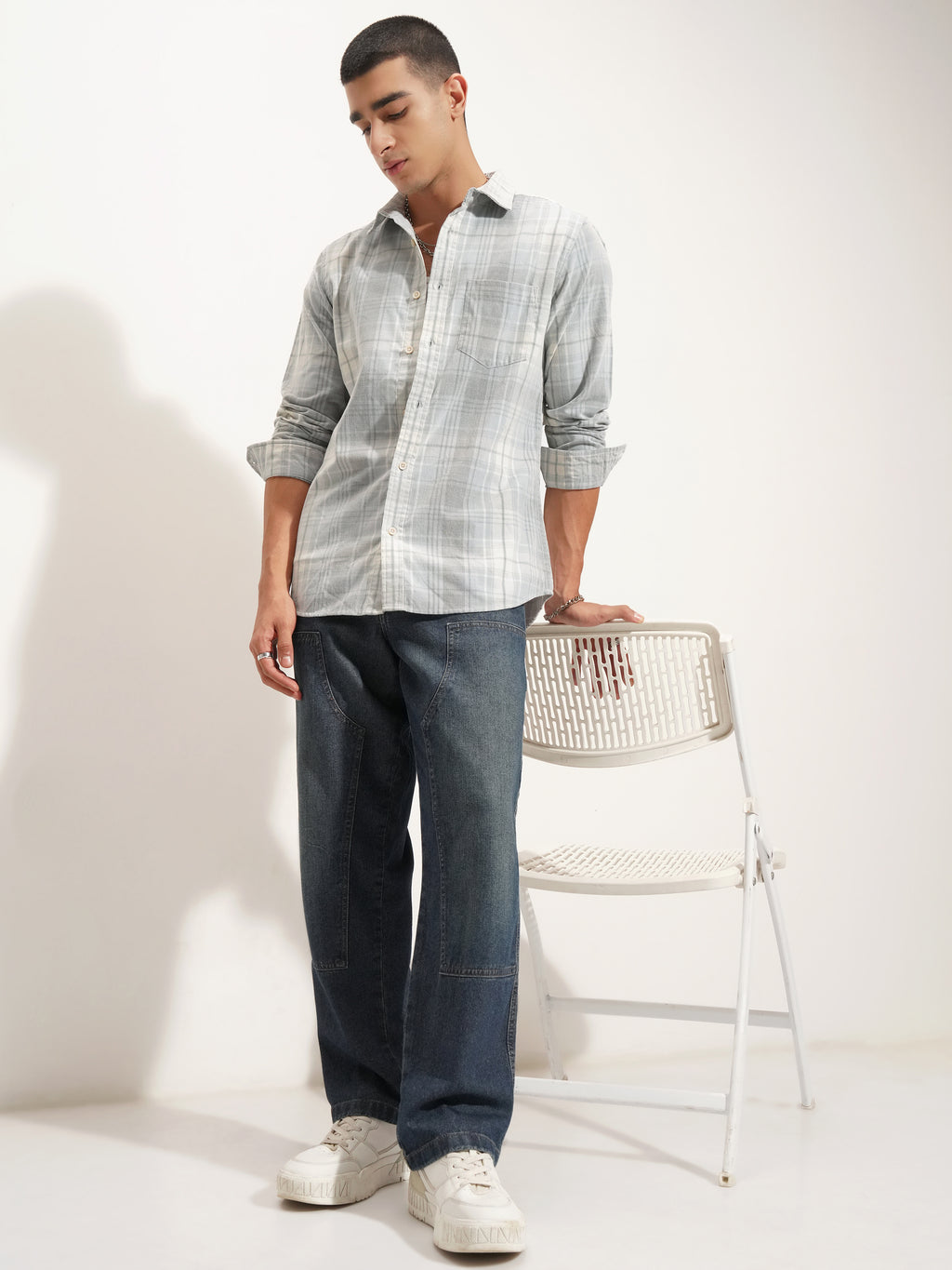 Highlander Men Blue Checked Slim Fit Casual Shirt - Blue - Image 2
