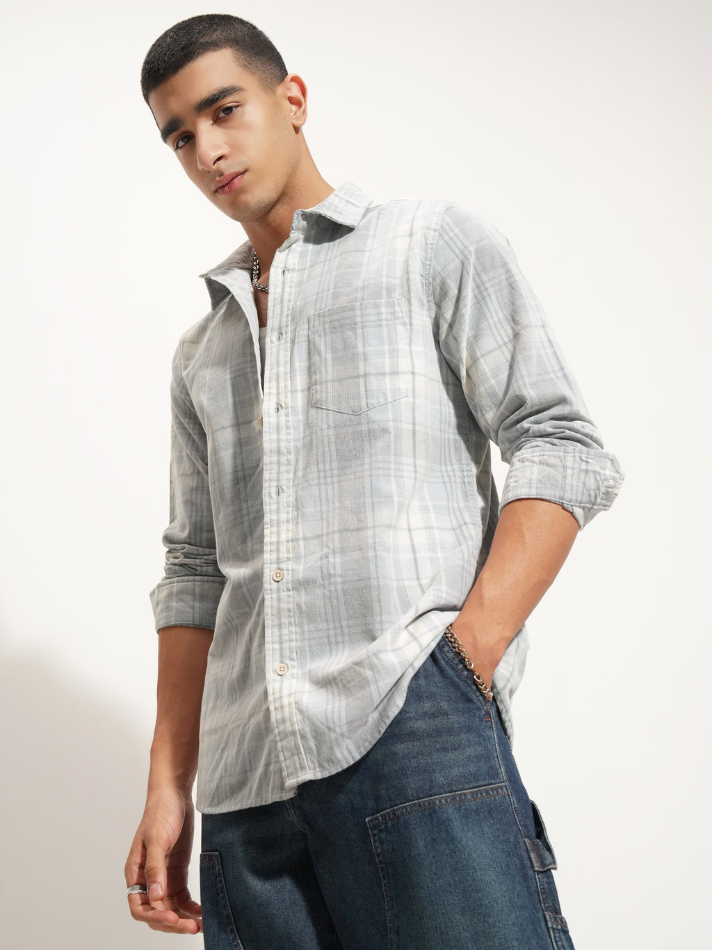 Highlander Men Blue Checked Slim Fit Casual Shirt - Blue - Image 4