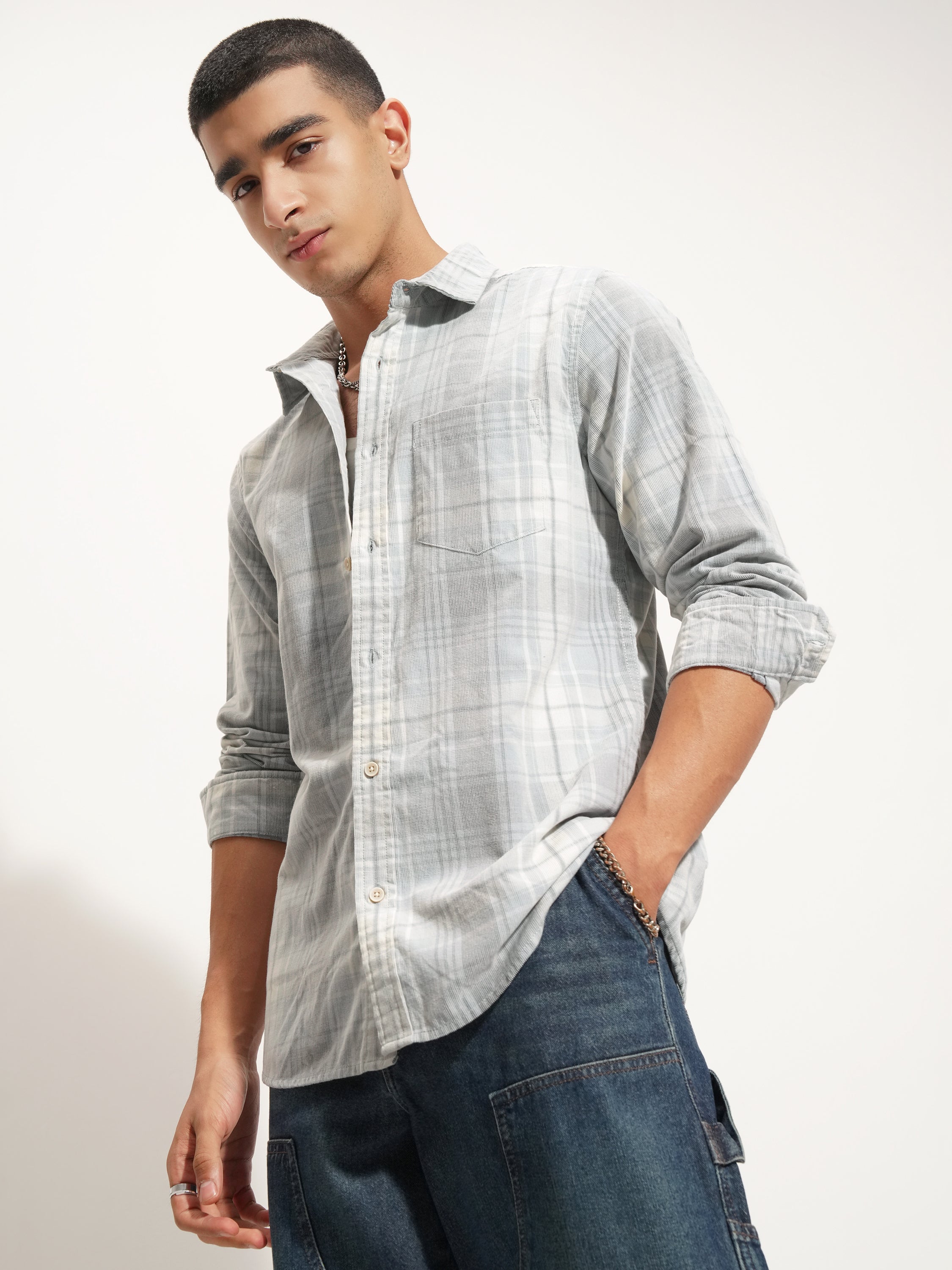 Highlander Men Blue Checked Slim Fit Casual Shirt - Blue - Image 4