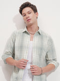 Highlander Men Olive Checked Slim Fit Casual Shirt - Olive - Image 1