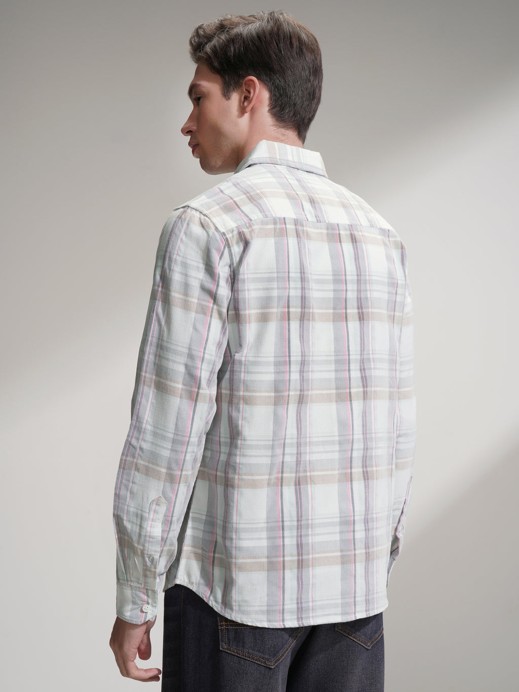 Highlander Men White Checked Slim Fit Casual Shirt - White - Image 3