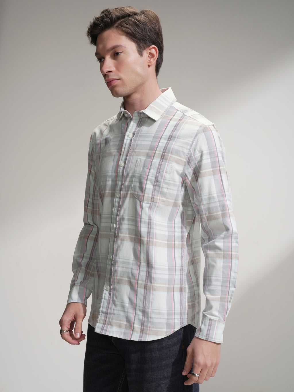 Highlander Men White Checked Slim Fit Casual Shirt - White - Image 4