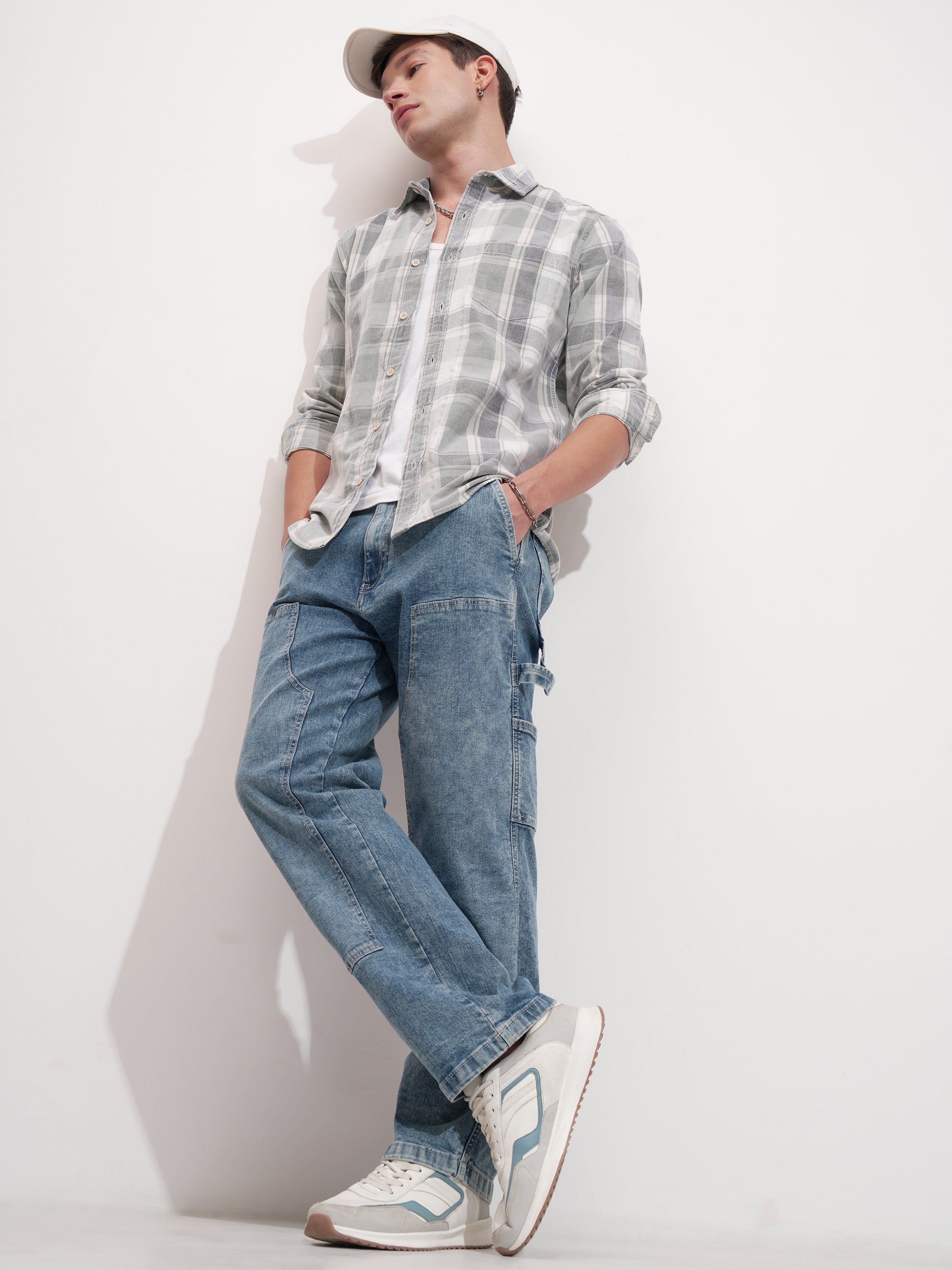Highlander Men White Checked Slim Fit Casual Shirt - White - Image 2