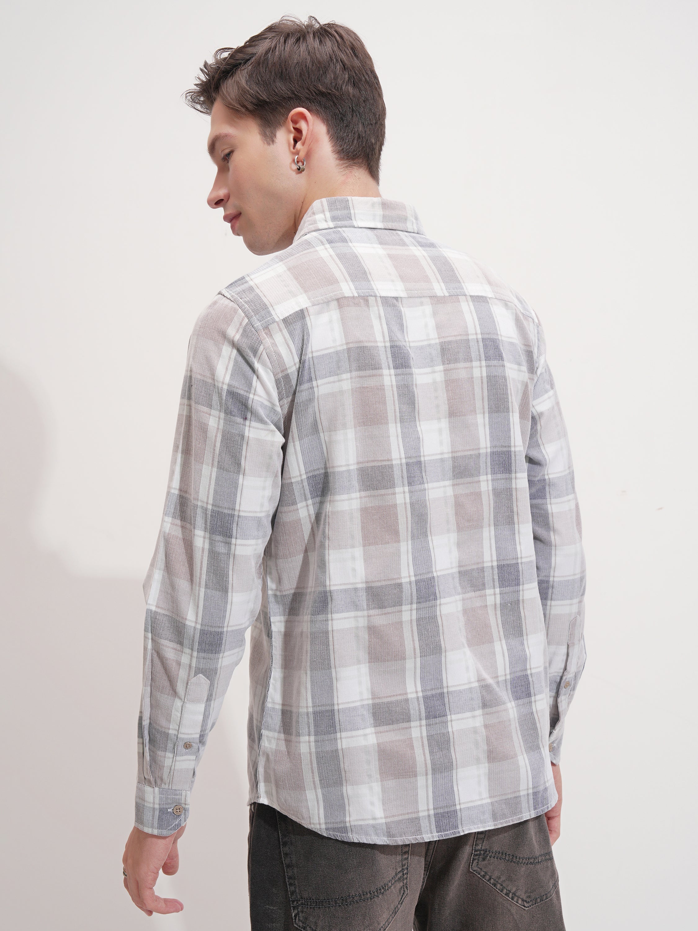 Highlander Men White Checked Slim Fit Casual Shirt - White - Image 3
