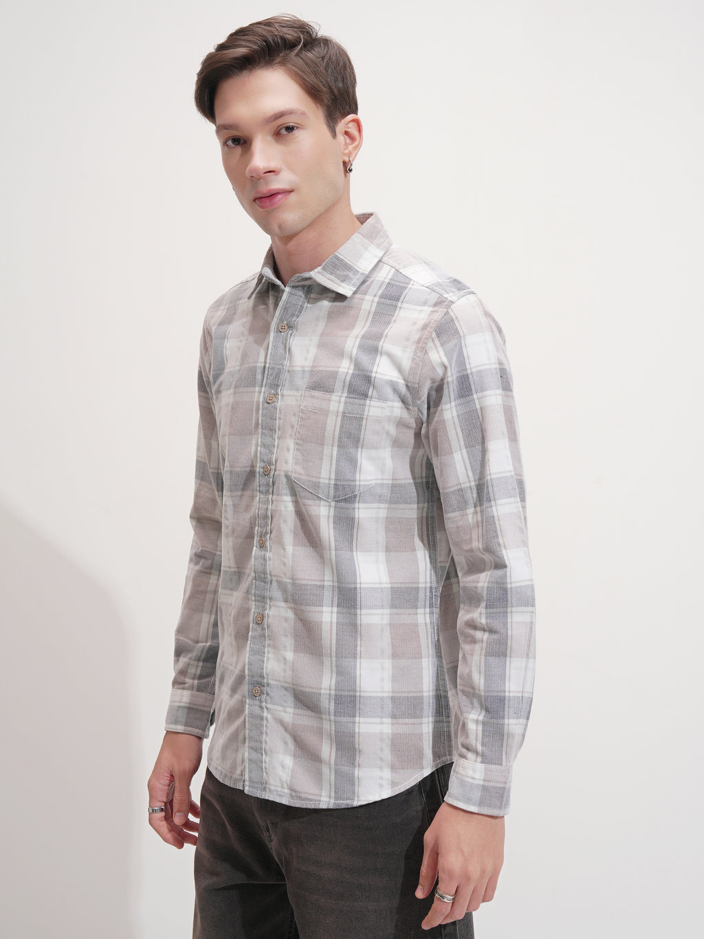 Highlander Men White Checked Slim Fit Casual Shirt - White - Image 4