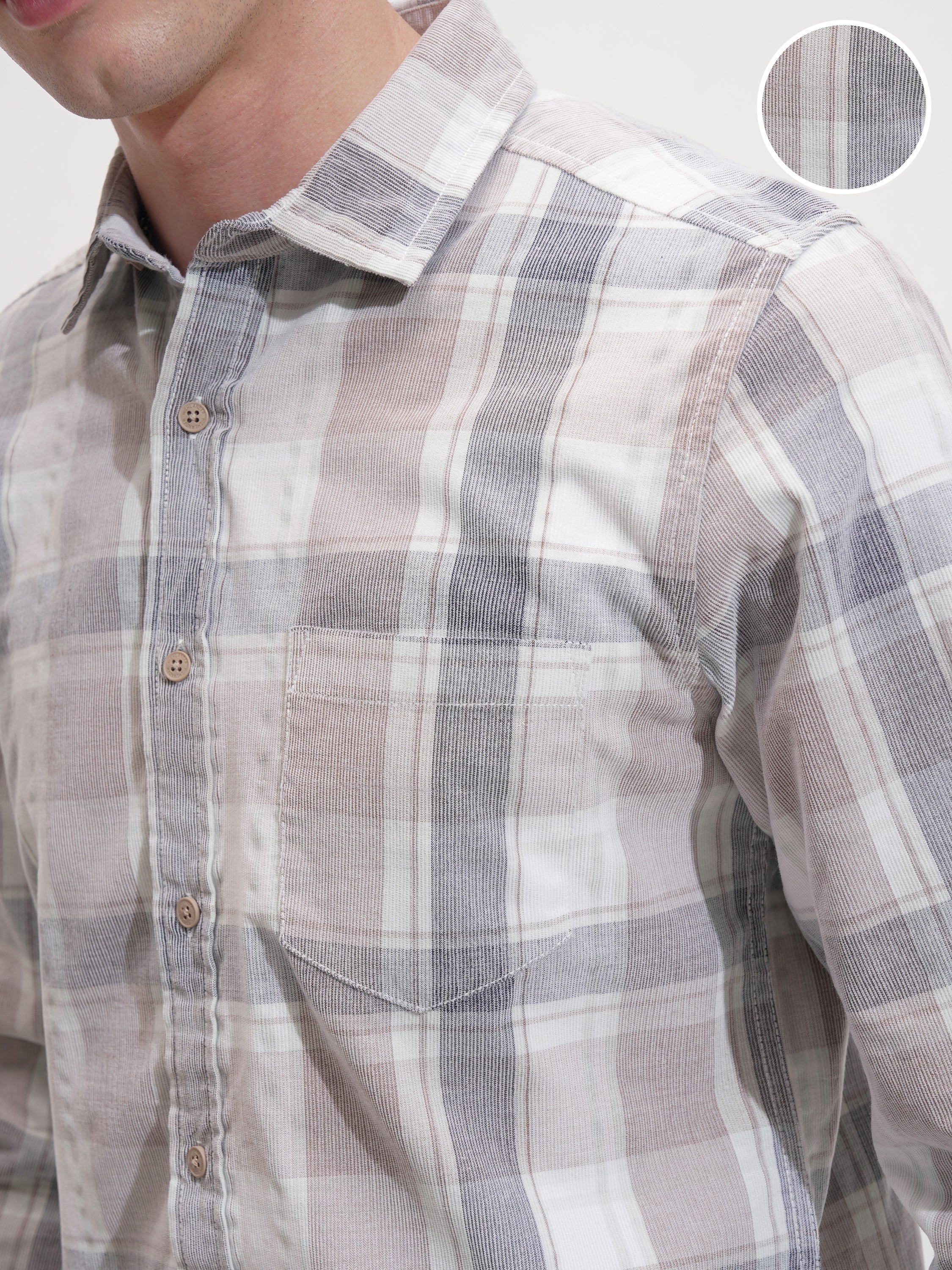 Highlander Men White Checked Slim Fit Casual Shirt - White - Image 5