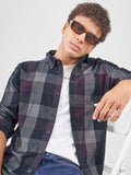 Highlander Men Navy Blue Checked Slim Fit Casual Shirt - Navy Blue - Image 1